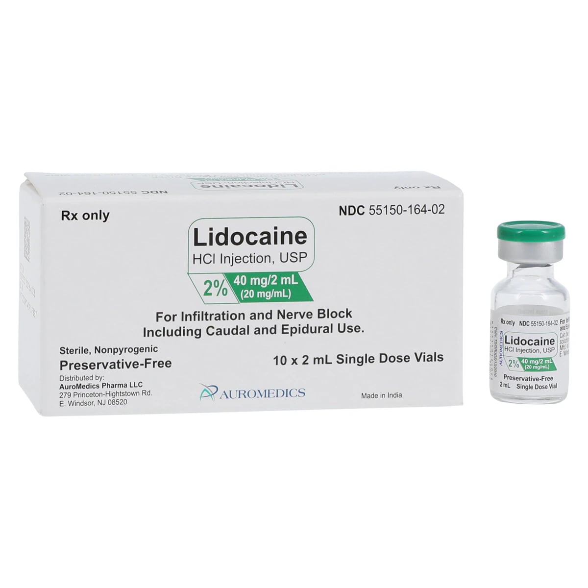 Lidocaine HCl Injection 2%, Preservative Free, Single Dose Vial (SDV), 2mL, 10/Package