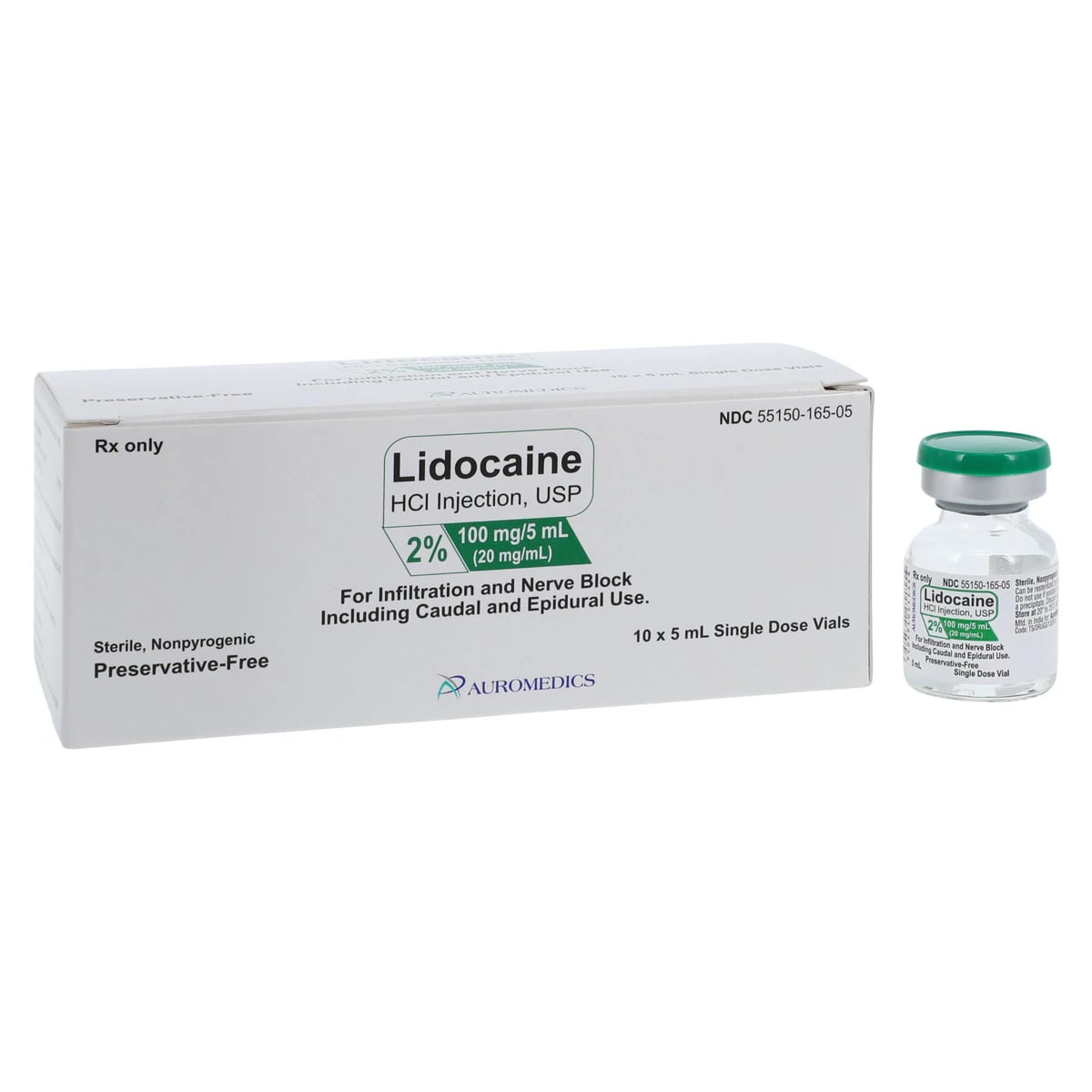 Lidocaine HCl Injection 2% Preservative-Free SDV 5mL, 10/Package