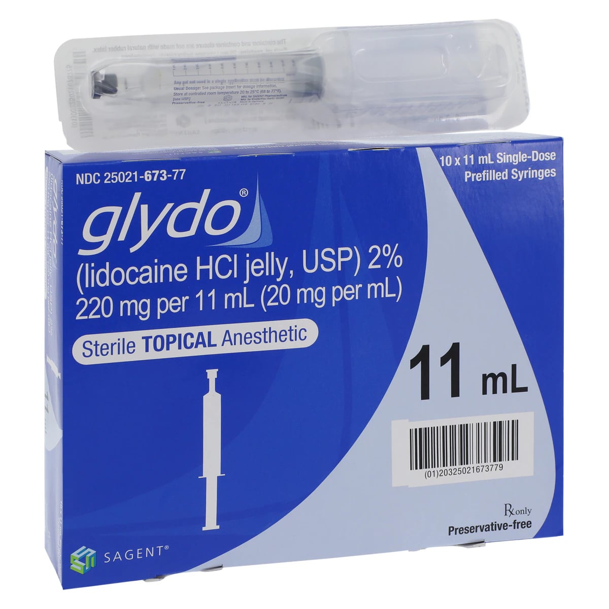 Glydo Lidocaine Jelly 2% Preservative-Free Prefilled Syringe, 11 mL, 10/Package