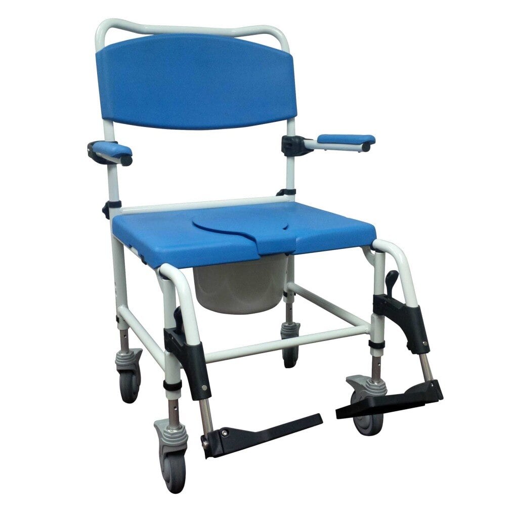 Drive Medical Rehab Shower/Commode Chair, Bariatric, 500 lb Capacity, Blue/White, 4 Rear Locking Casters