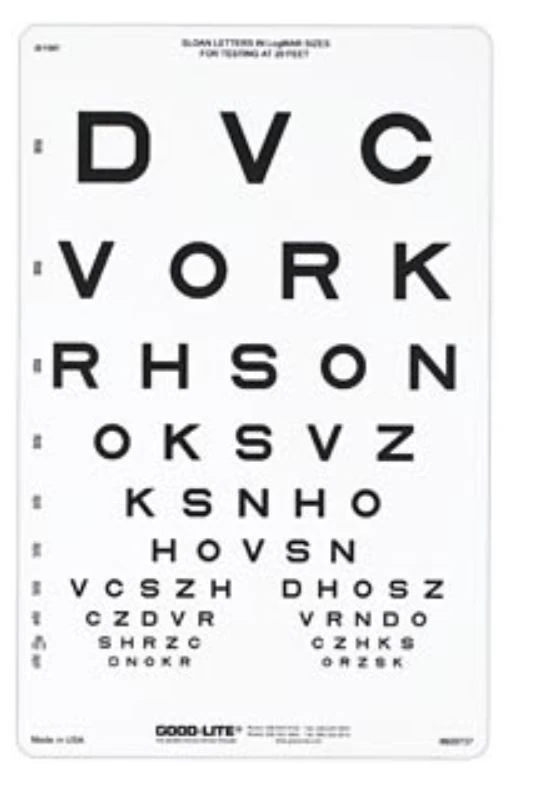 Good-Lite Co Sloan Letters Distance Eye Chart, 20 ft Testing Distance