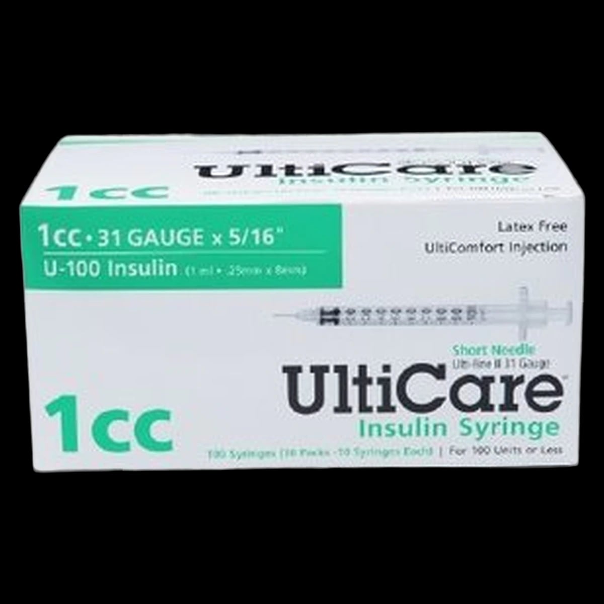 UltiCare Insulin Syringe with Needle, 31G x 5/16", 1mL, Sterile, Conventional, 100 Units, 100/Box