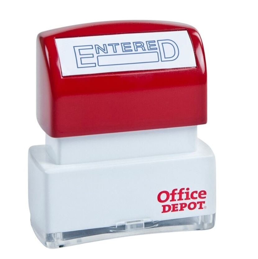 Office Depot Brand Pre-Inked Message Stamp "Entered", Blue, Each