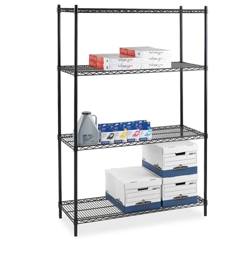 Lorell Industrial Wire Shelving Starter Unit, 6 ft x 4 ft x 2 ft, Black