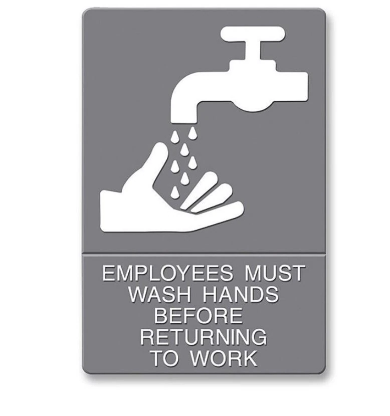 US Stamp & Sign ADA Sign, Employees Must Wash Hands, 6 in x 9 in, Gray/White, Each