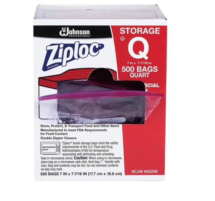 Ziploc Storage Bags, 1 Quart, Clear, 500/Box