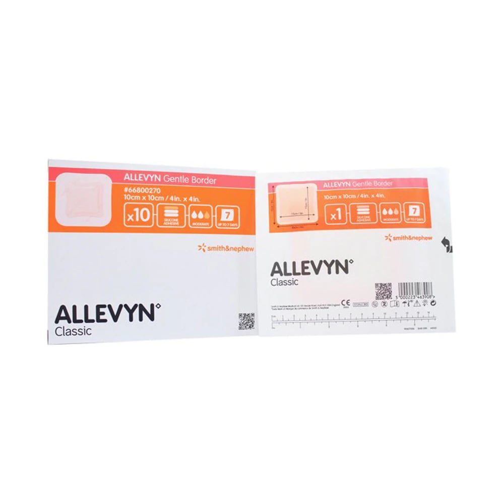Allevyn Gentle Border Foam Dressing, 4" x 4" Square, Latex-Free, 10/Bx