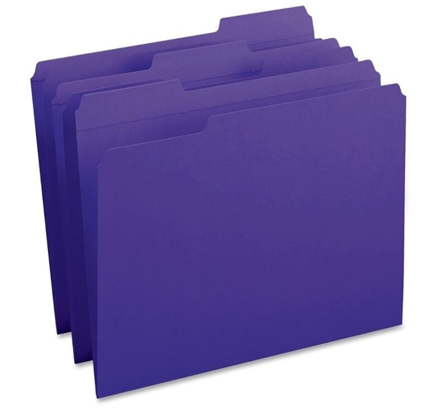 Smead 1/3-Cut 2-Ply Color File Folders, Letter Size, Purple, 100/Box