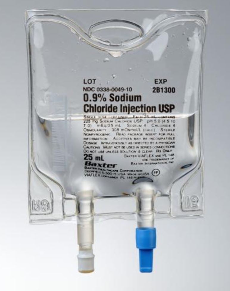 Sodium Chloride 0.9% Injection Solution, 25mL, Quad Pack, Viaflex Plastic Container, DEHP-Free, Sterile, 48/Case