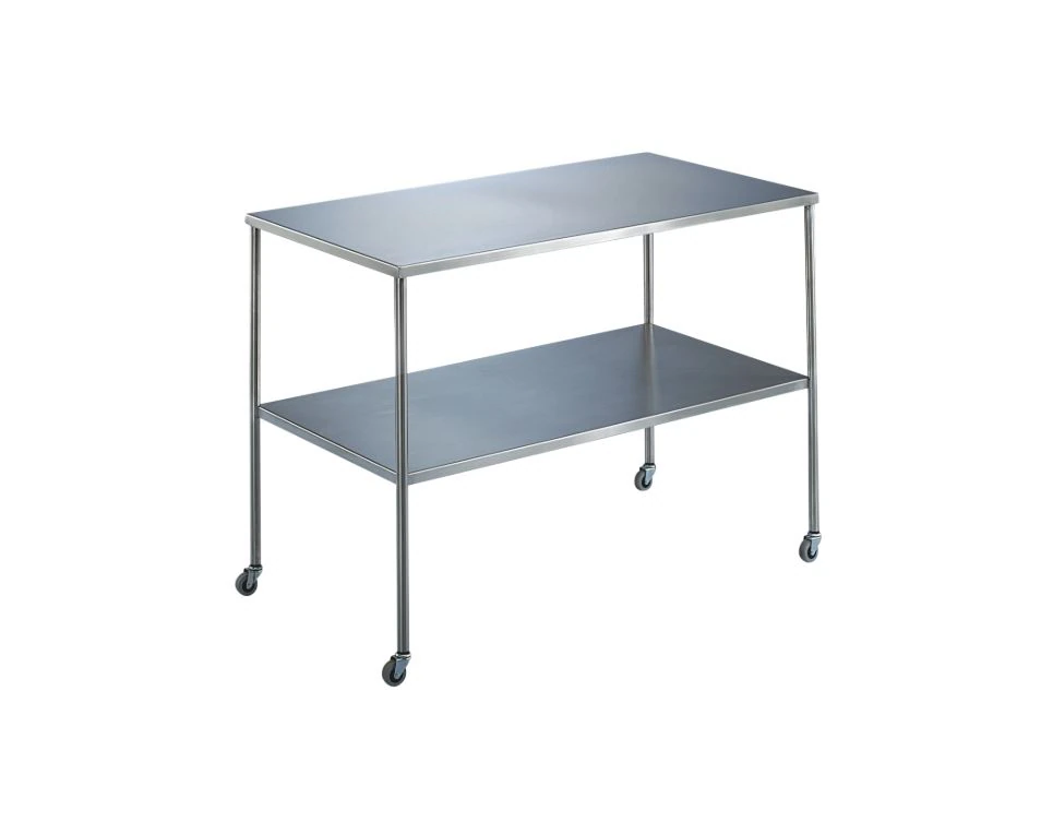 Blickman Howard Instrument Table, Stainless Steel with Shelf, 30" x 16" x 34", 3" Casters