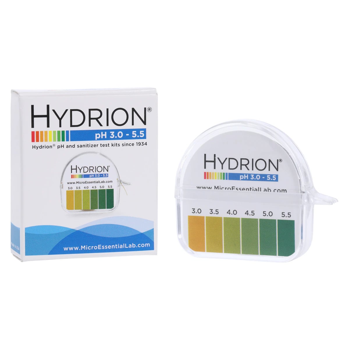 Hydrion Micro Essential Lab pH Test Strips, 3.0-5.5 Range, 1 Roll Dispenser