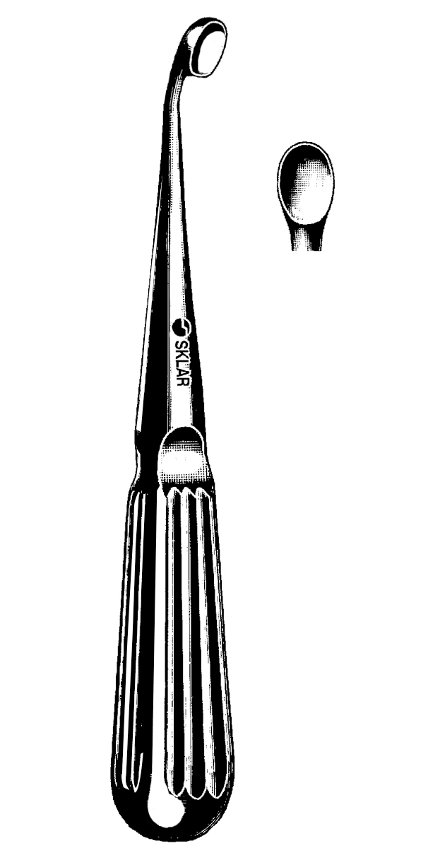 Sklar Bruns Bone Curette, Oval #00, Angled, 9" Stainless Steel, Non-Sterile, Reusable