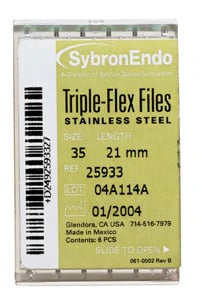 Kerr Endodontics Triple-Flex Stainless Steel Endodontic Files, Size #55, 30mm, Red, 6/Box (25970)