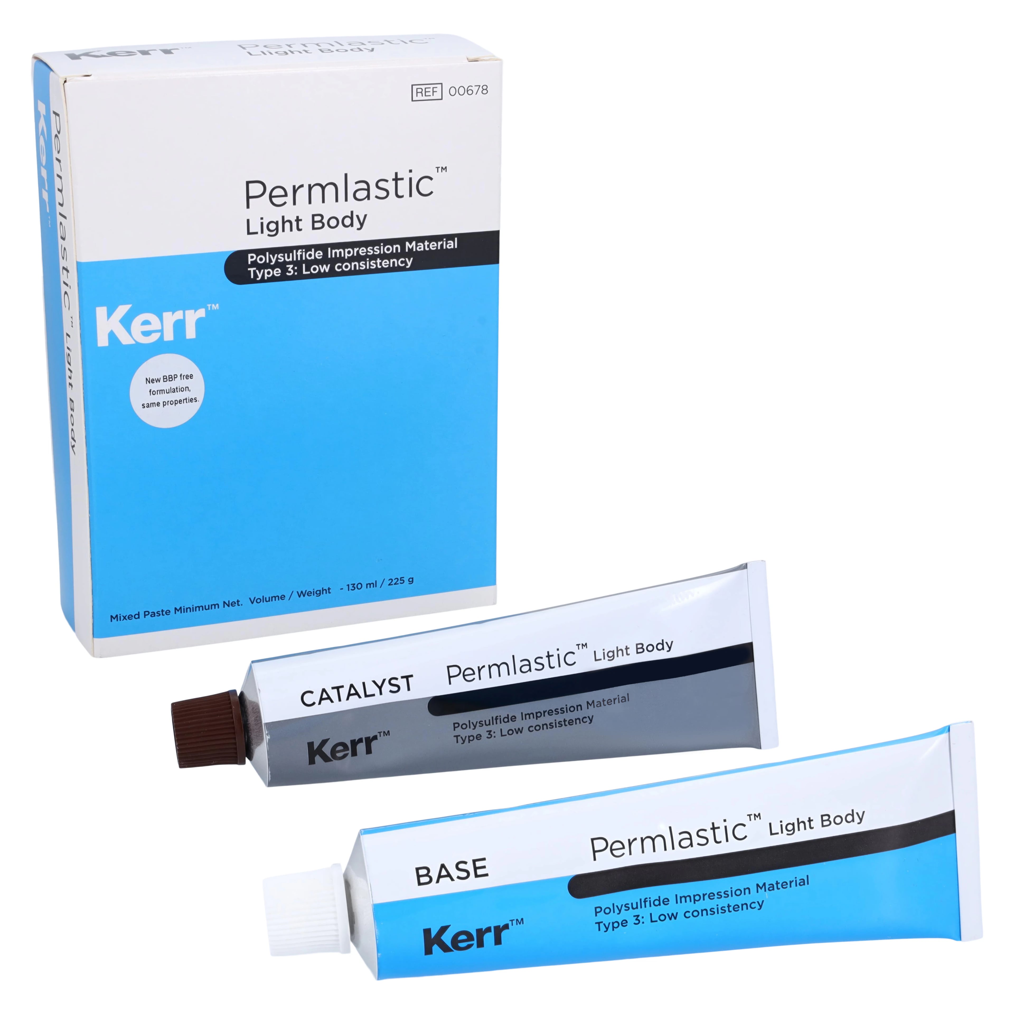 Kerr Permlastic Light Body Polysulfide Impression Material, Standard Package (1 Tube Base 95g, 1 Tube Catalyst 130g, Mixing Pad), #00678