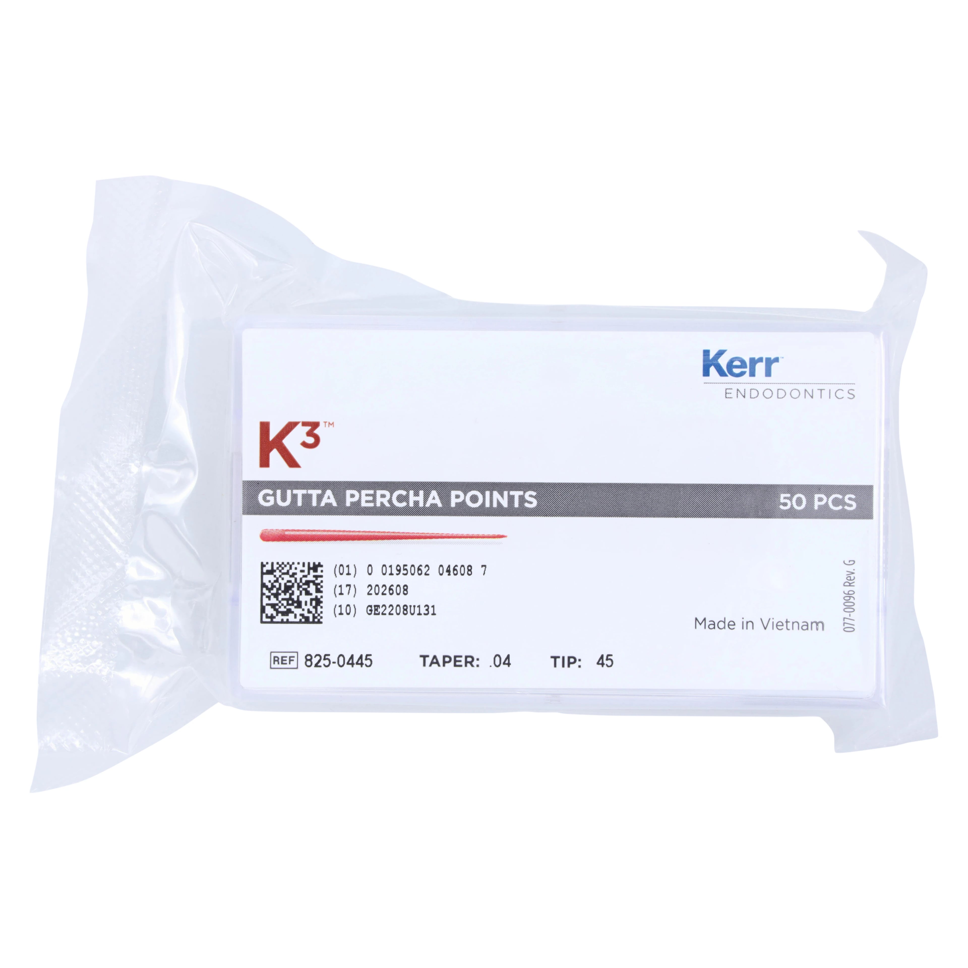 K3/K3XF Gutta-Percha Points, 0.04 Taper, Size 45, White, 50/Pk, 825-0445