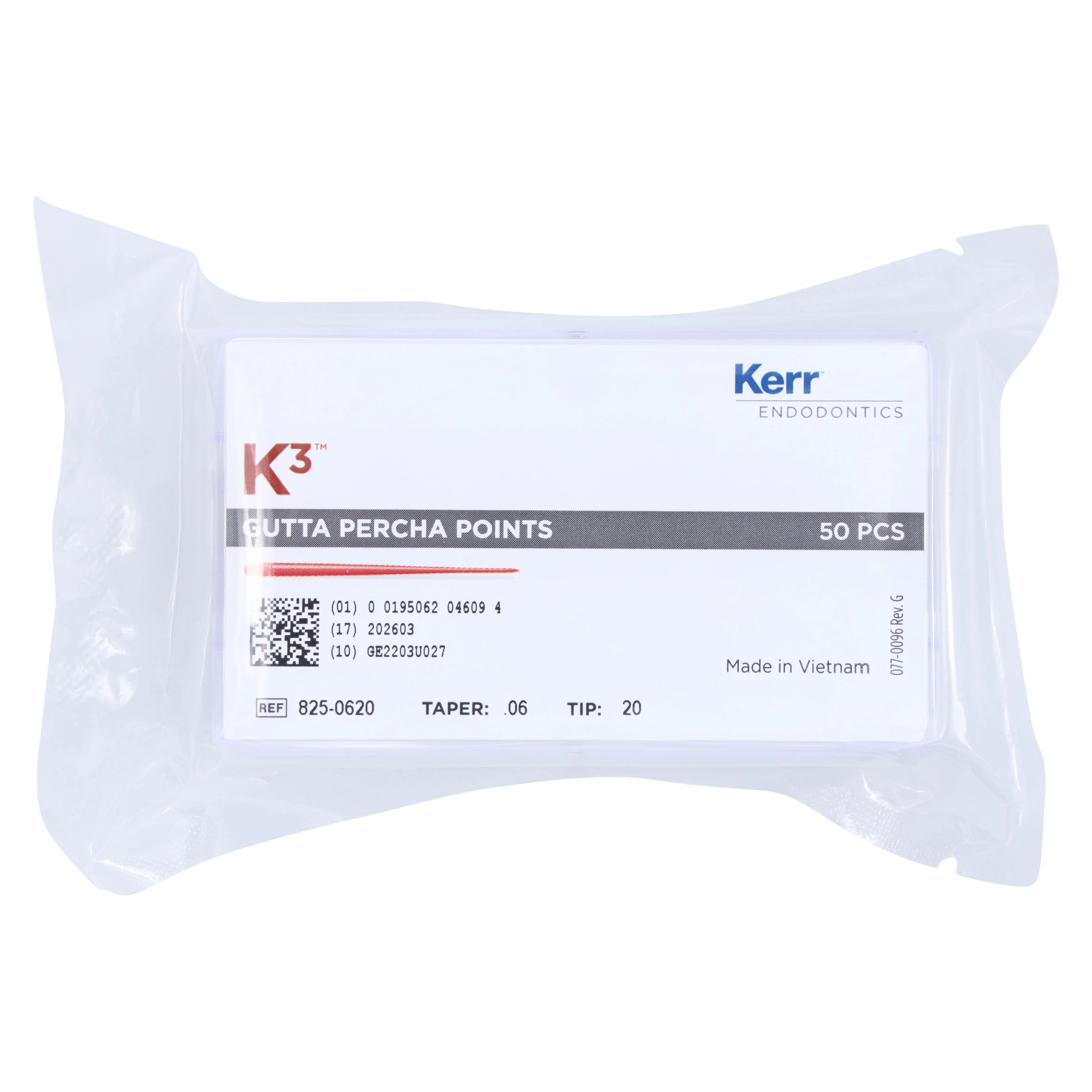 K3/K3XF Gutta-Percha Points, 0.06 Taper, ISO Size 20, Yellow, 50/Pk, 825-0620