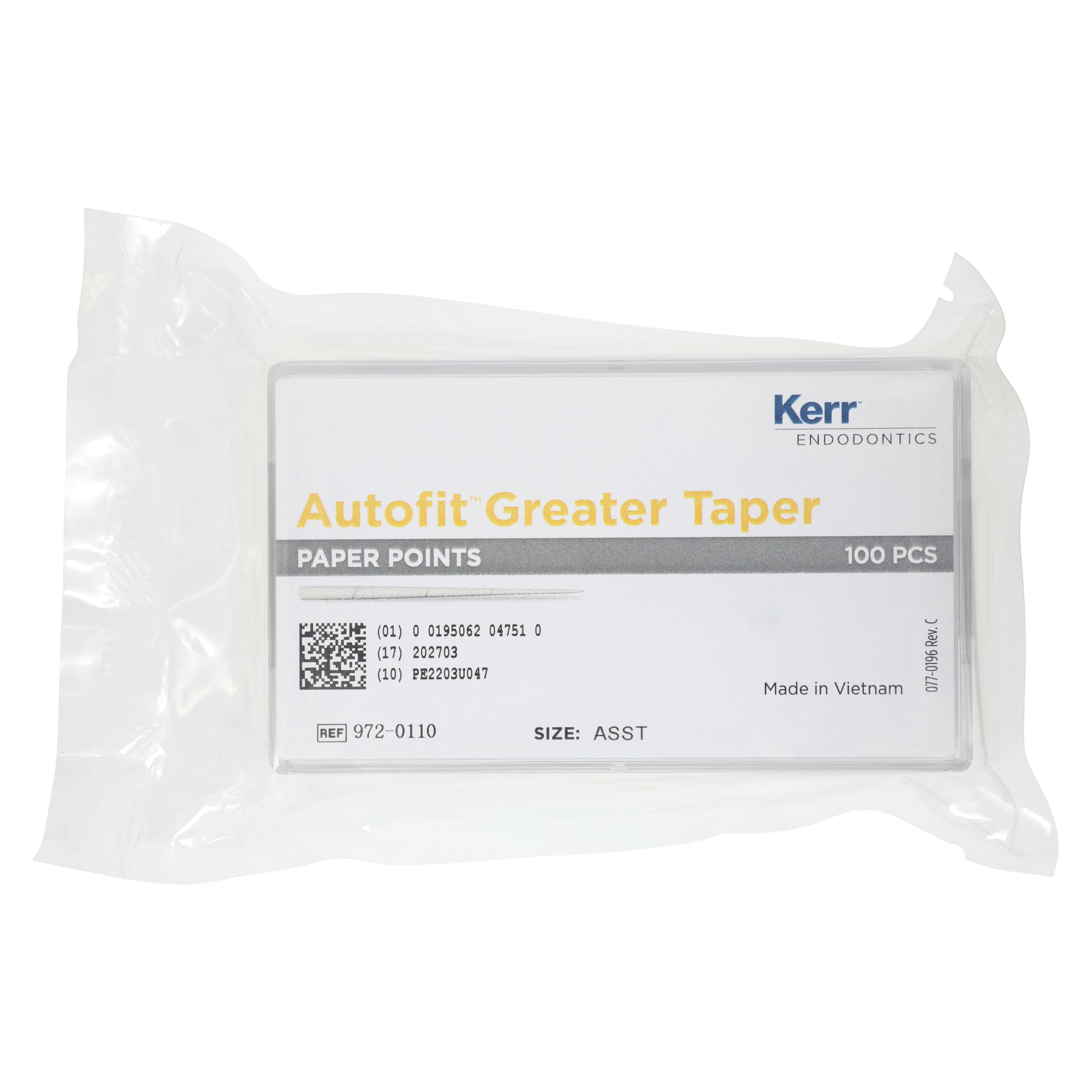 Autofit Greater Taper Absorbent Paper Points, Assorted Tapers (0.04–0.12), 100/Pk, 972-0110