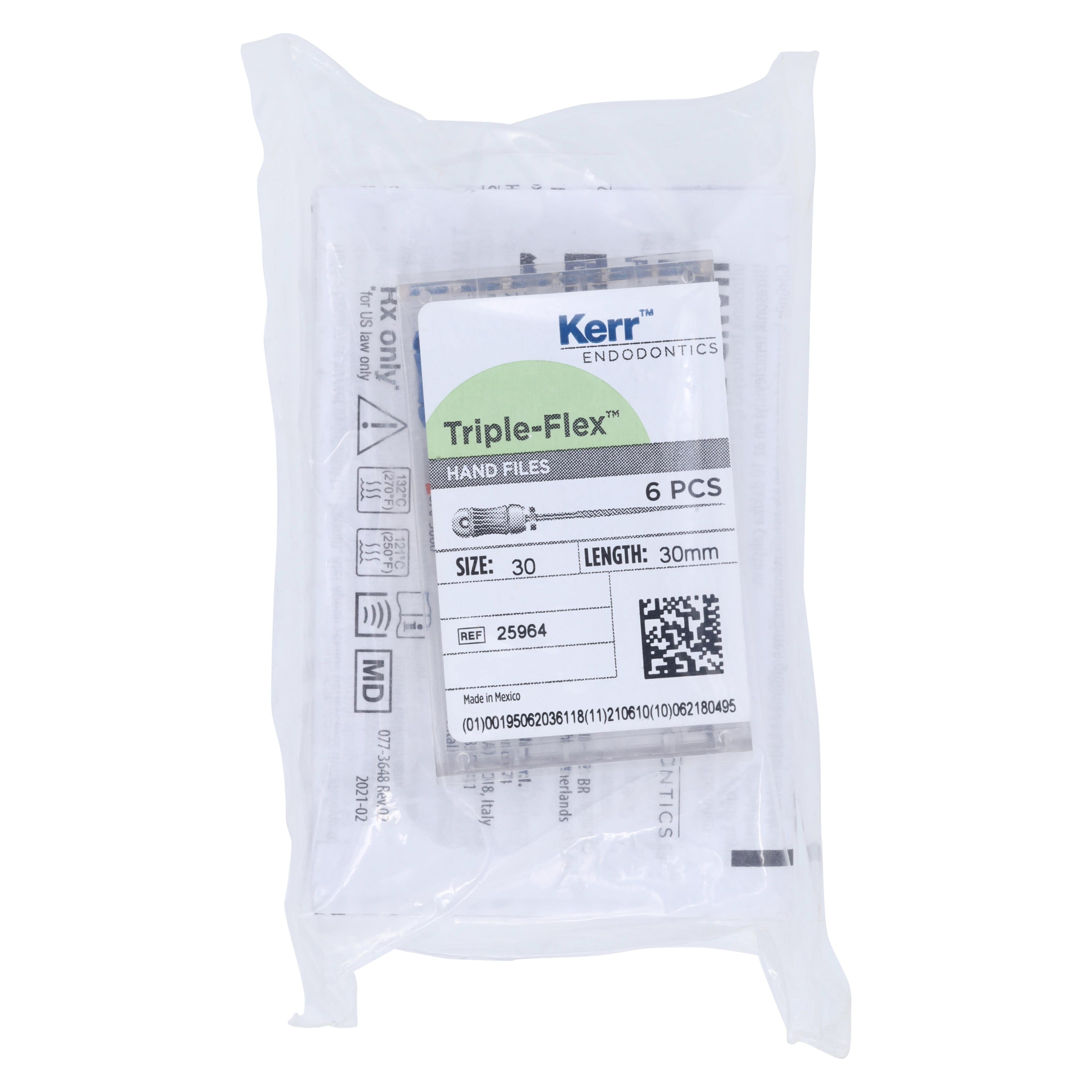 Kerr Triple-Flex Stainless Steel Endodontic Hand Files, Size #30, 30mm, Blue, 6/Pk, 25964