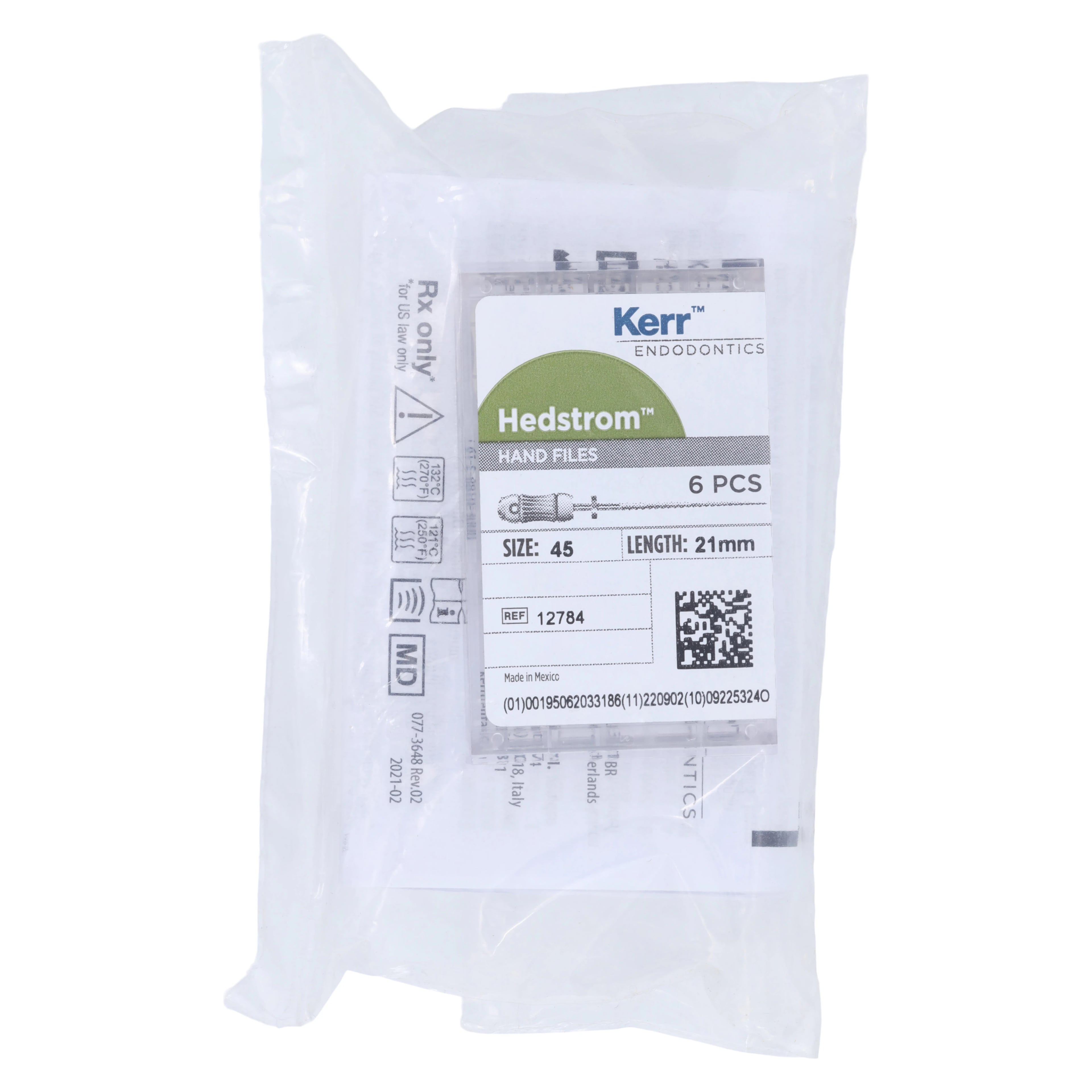 Kerr (SybronEndo) Hedstrom Files, Stainless Steel, 21 mm, Size #45, White, 6/Pk, 12784