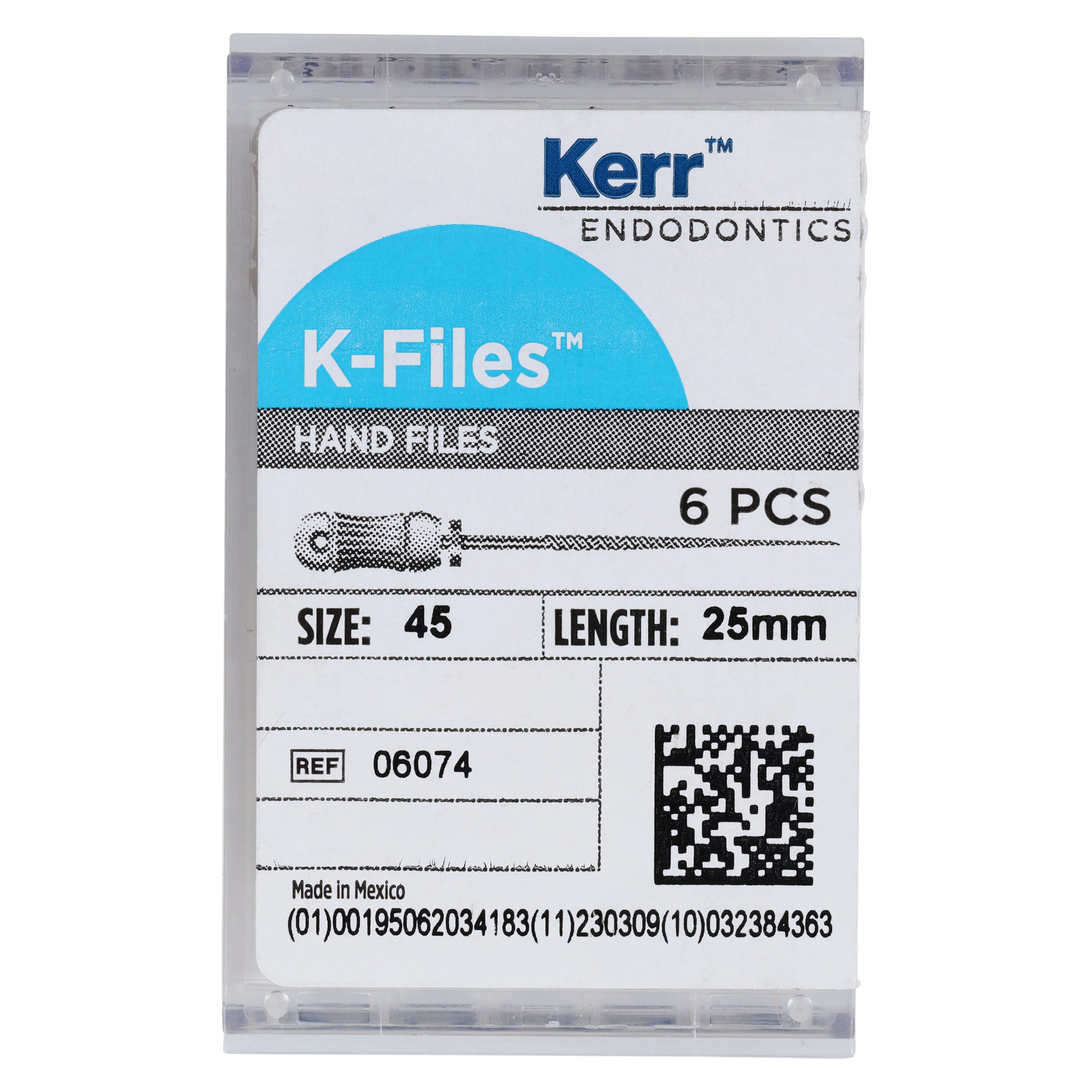 SybronEndo K-Files Stainless Steel, 25mm, #45, White, 6/Bx, 06074
