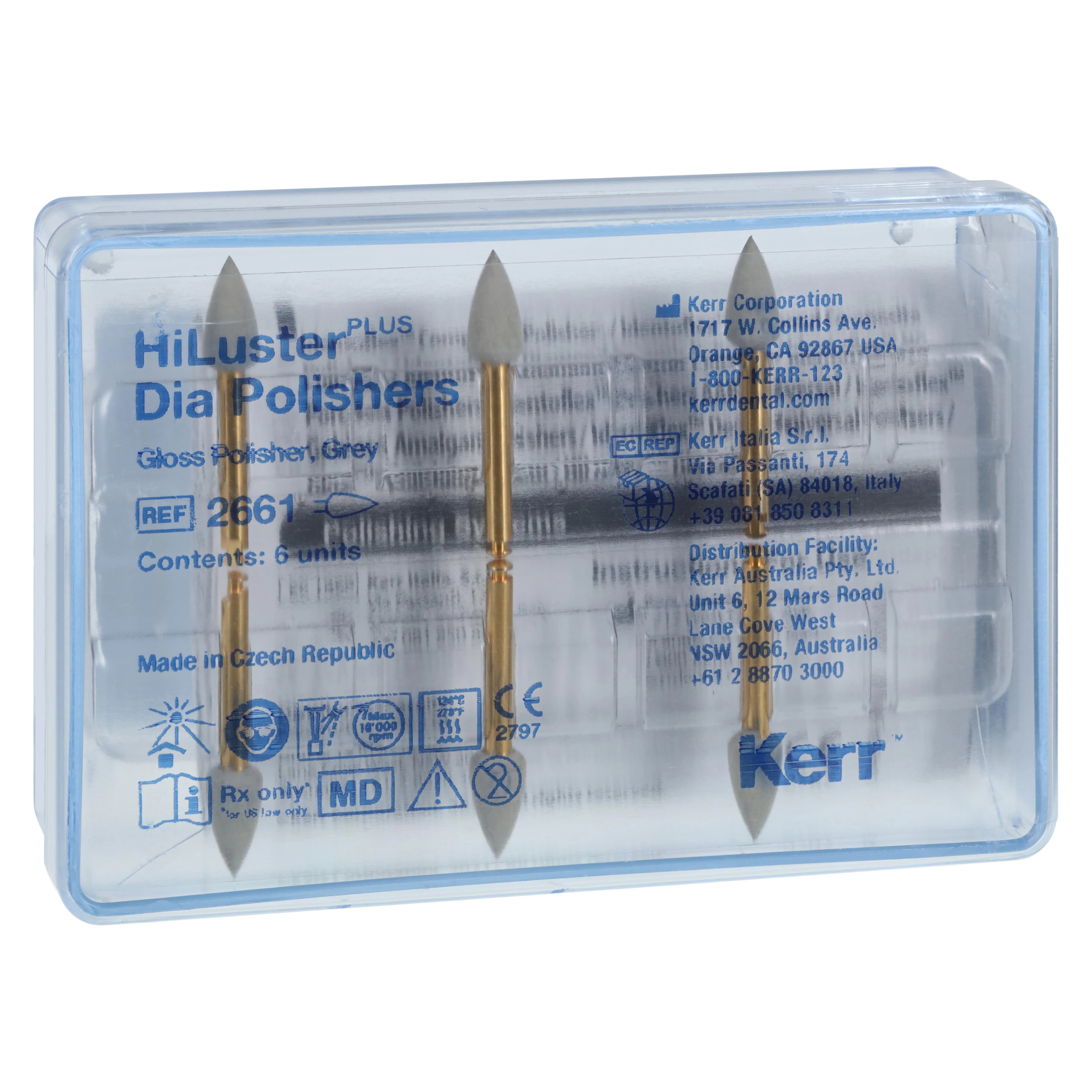 Kerr HiLuster PLUS Dia Polisher Refill, Flame Shape, Fine Grit, Friction Grip, 6/Pkg, #2661