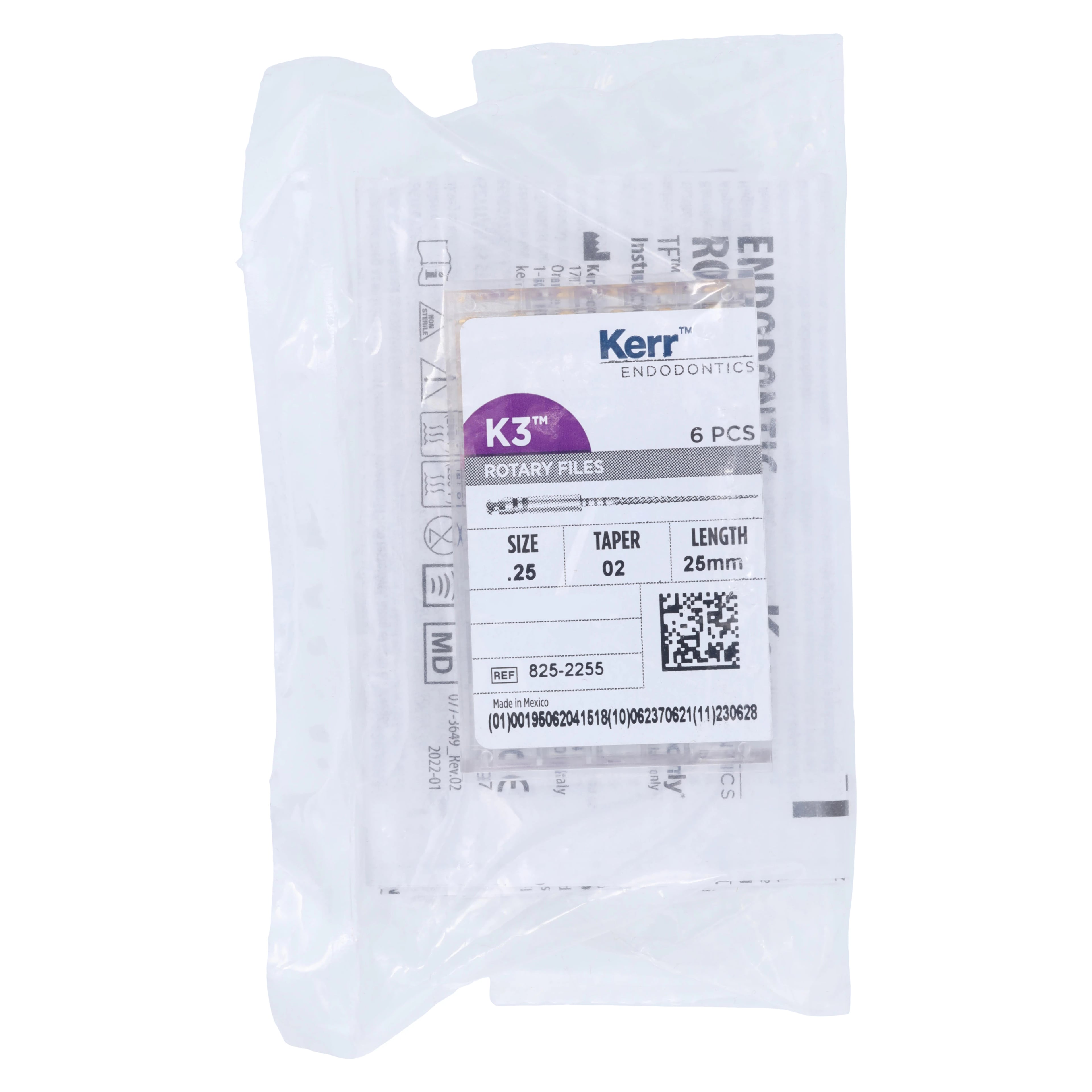 K3 Nickel-Titanium Rotary Endodontic Files, #25, .02 Taper, 25 mm, Red, 6/Pk, 825-2255
