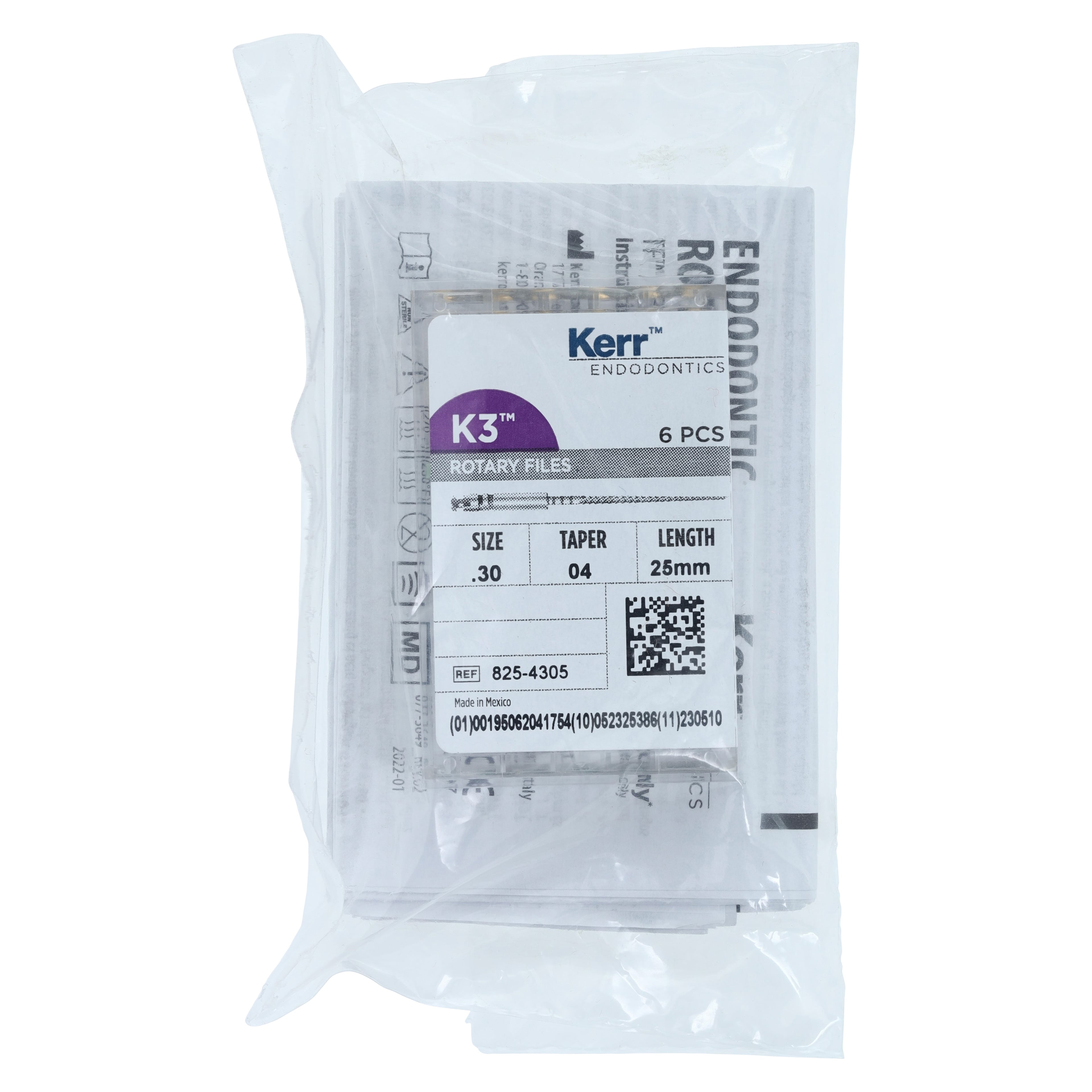 Kerr K3 Nickel-Titanium Rotary Endodontic File, #30, .04 Taper, 25 mm, Blue, 6/Pk, 825-4305