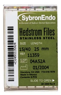 Kerr (SybronEndo) Hedstrom Files, Size #60, 30mm, Blue, Stainless Steel, Non-Cutting Tip, 6/Pack, Ref 12841