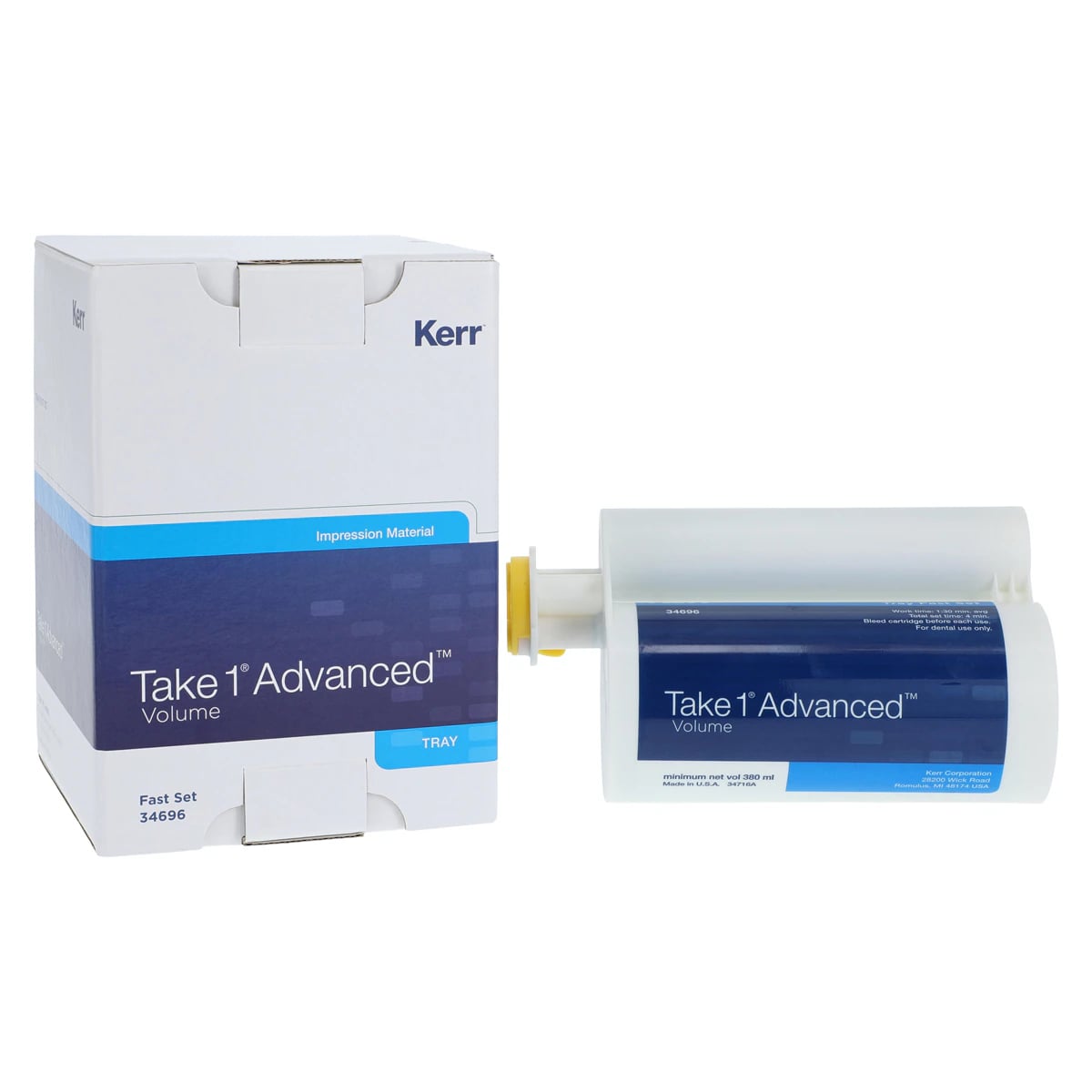 Take 1 Advanced VPS Impression Material, Volume Tray, Fast Set, Heavy Body, 380 ml Hard Cartridges, 2/Pk, Dark Blue, 34696