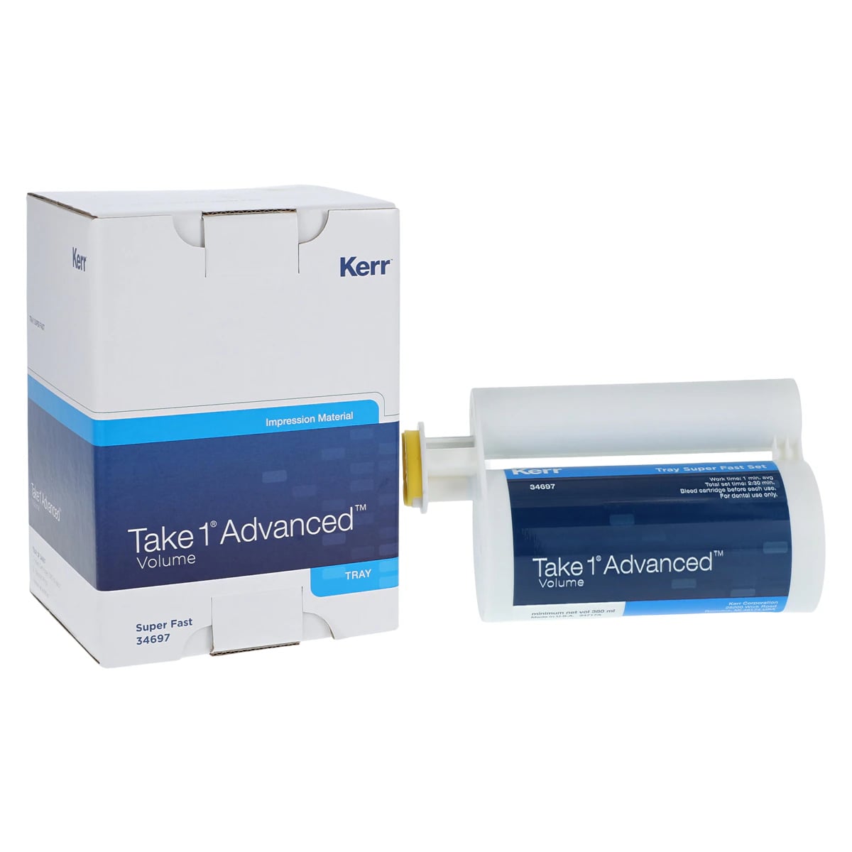 Kerr Take 1 Advanced VPS Impression Material, Volume Tray Heavy Body, Super Fast Set, Dark Blue, 2 x 380 ml Hard Cartridges, #34697