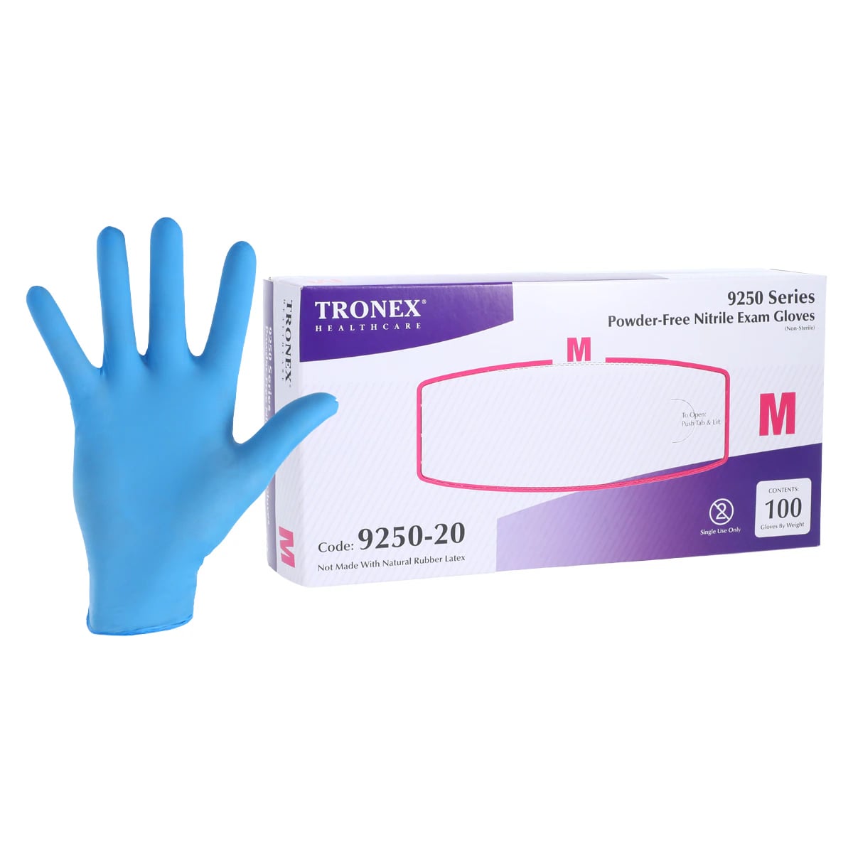 Tronex International Nitrile Exam Gloves, Powder Free, Textured, Medium, Blue, Non-Sterile, 100/Box