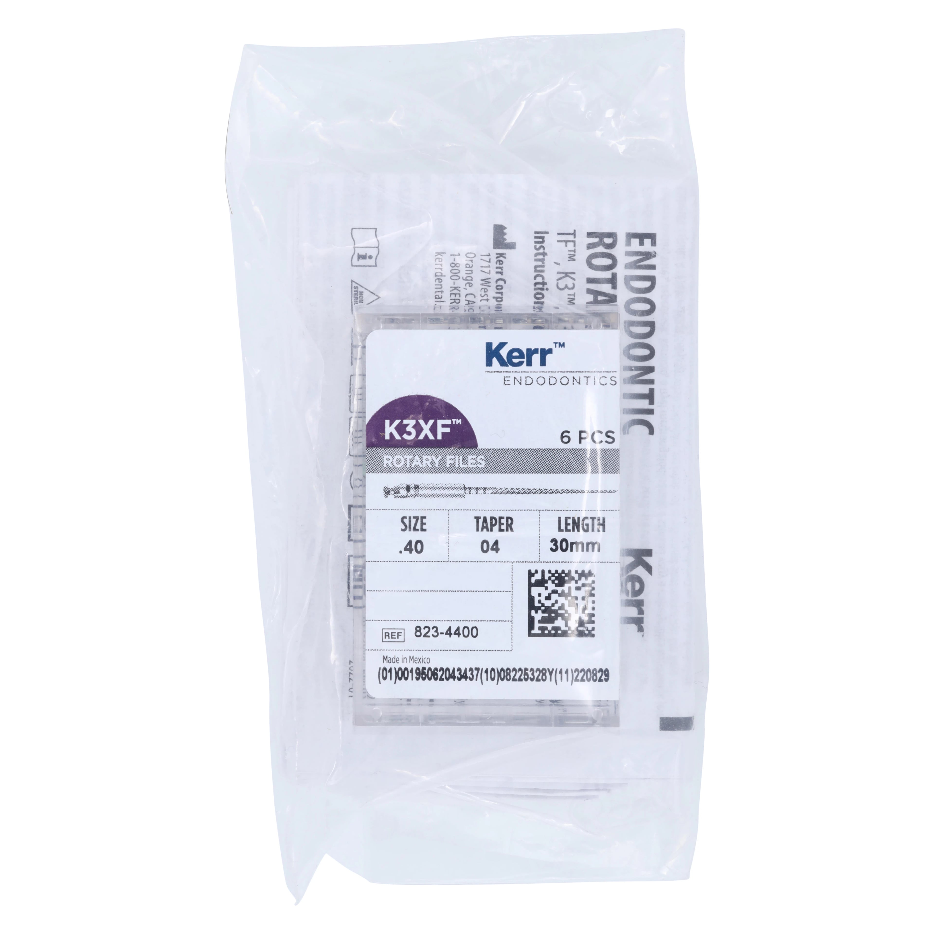 Kerr K3XF Nickel-Titanium Rotary File, #40/.04 Taper, 30mm, Black, 6/Pk, 823-4400