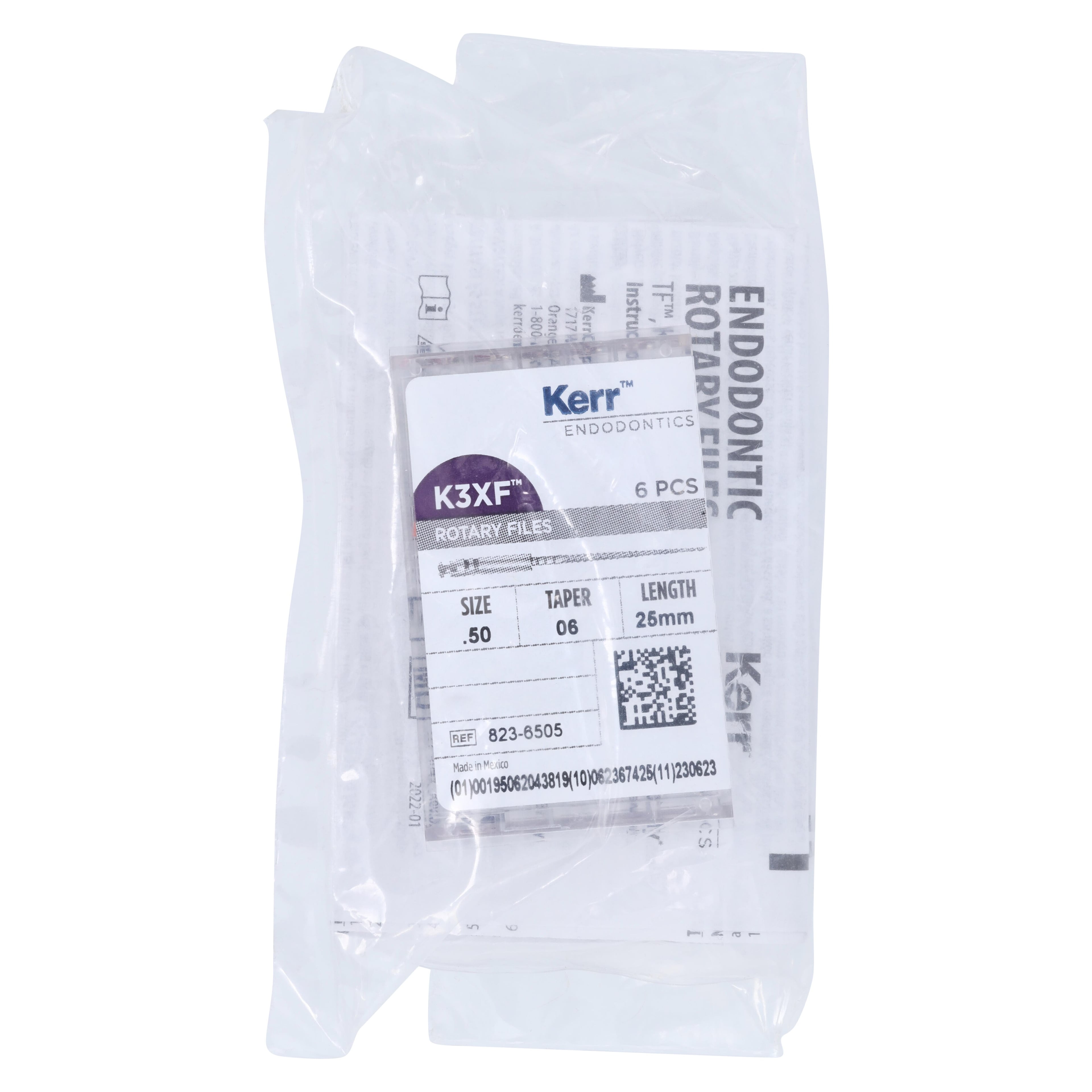 Kerr K3XF NiTi Rotary File, #50/.06 Taper, 25mm, Yellow, 6/Pk, 823-6505