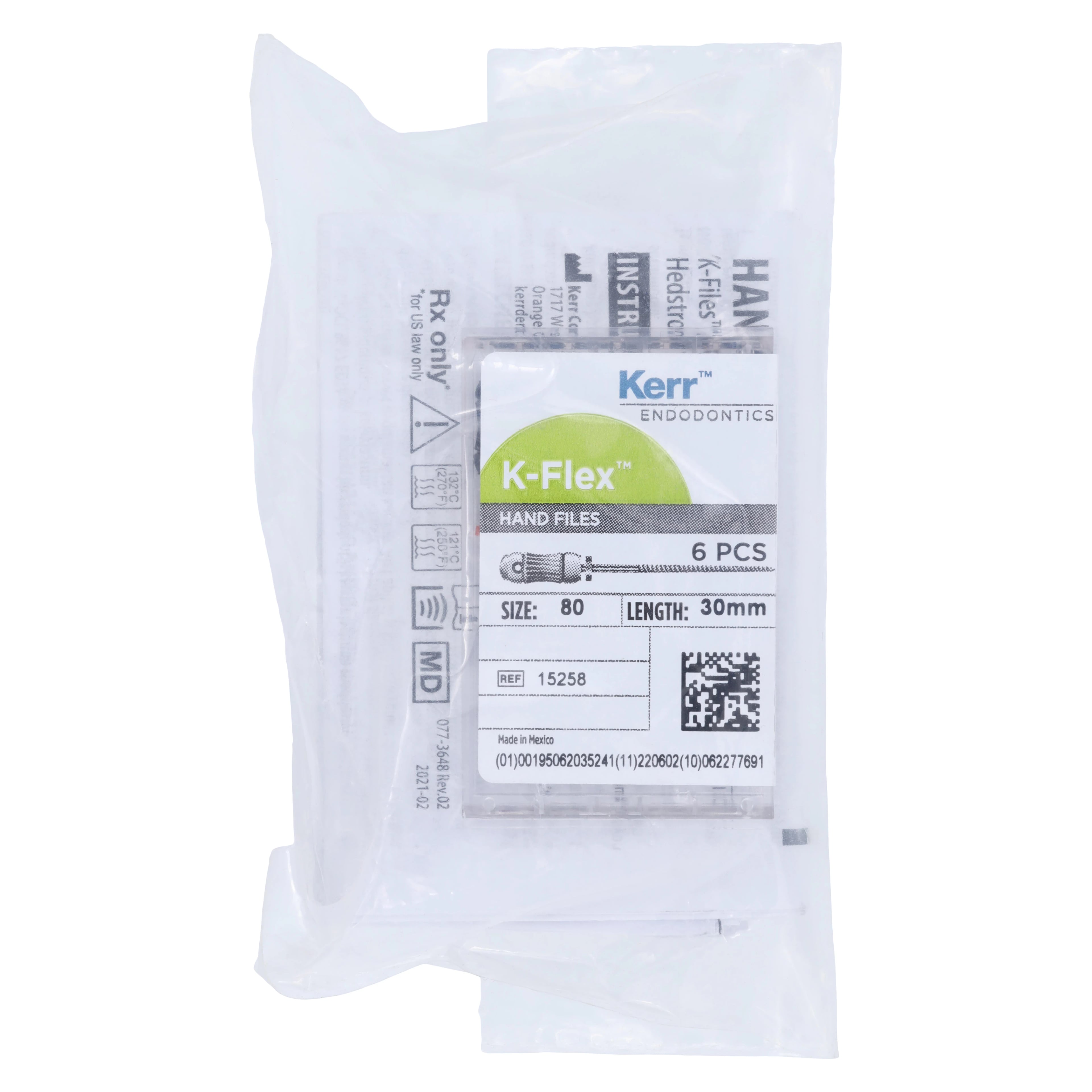 Kerr K-Flex Endodontic Files, #80 (Black), 30mm, Stainless Steel, 6/Box, 15258