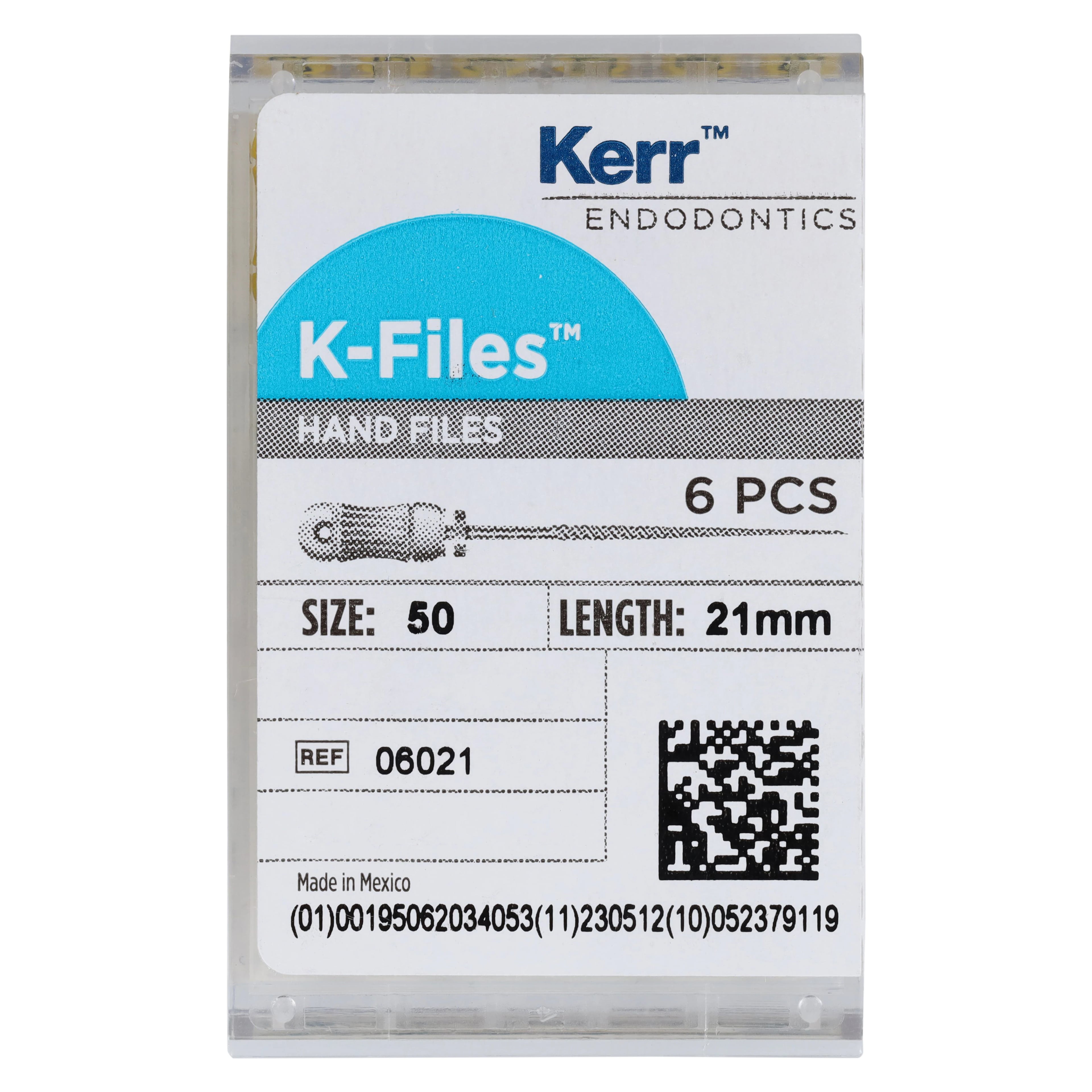 Kerr K-Files Stainless Steel #50 (Yellow) 21mm, 6/Pack, 06021