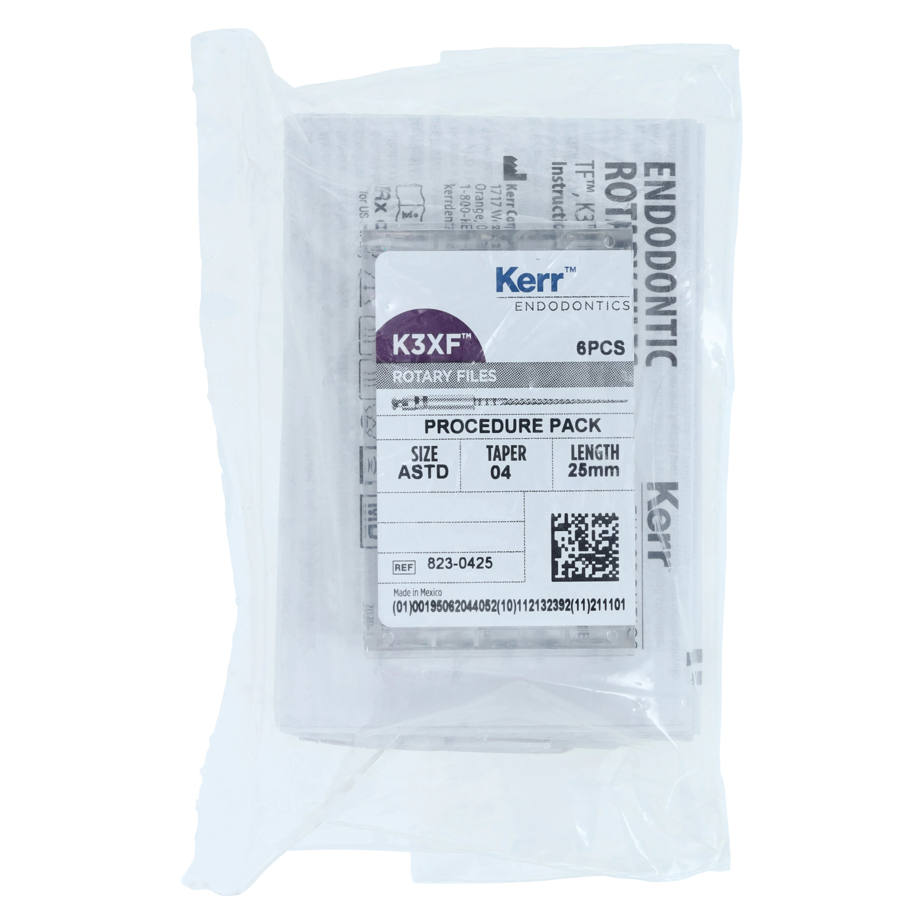 Kerr K3XF NiTi Rotary File Procedure Pack, .04 Taper, 25mm & 17mm Assorted, 6/Pack, 823-0425