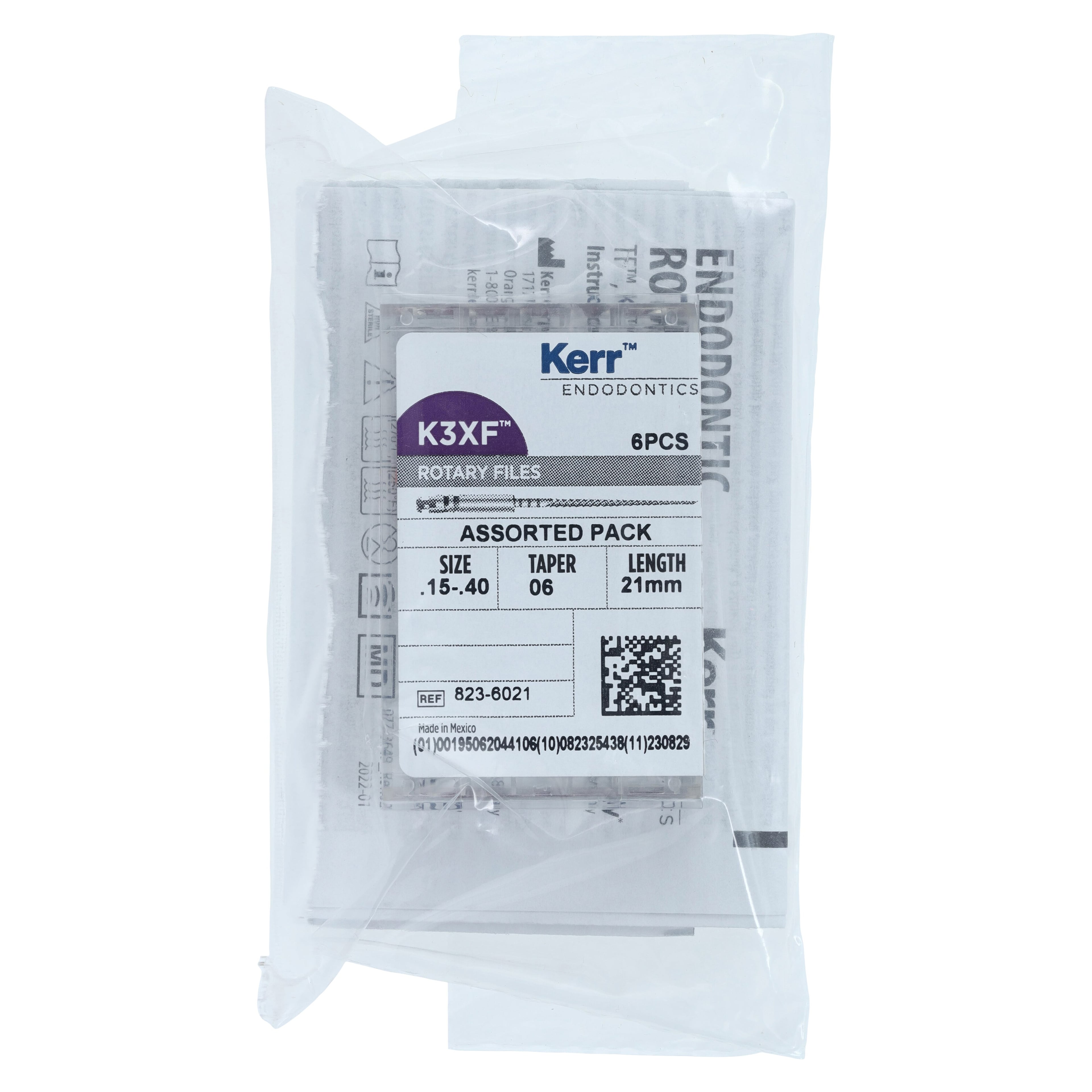 Kerr K3XF Nickel Titanium Rotary Files, 21 mm, Assorted #15-40, .06 Taper, 6/Pkg, 823-6021