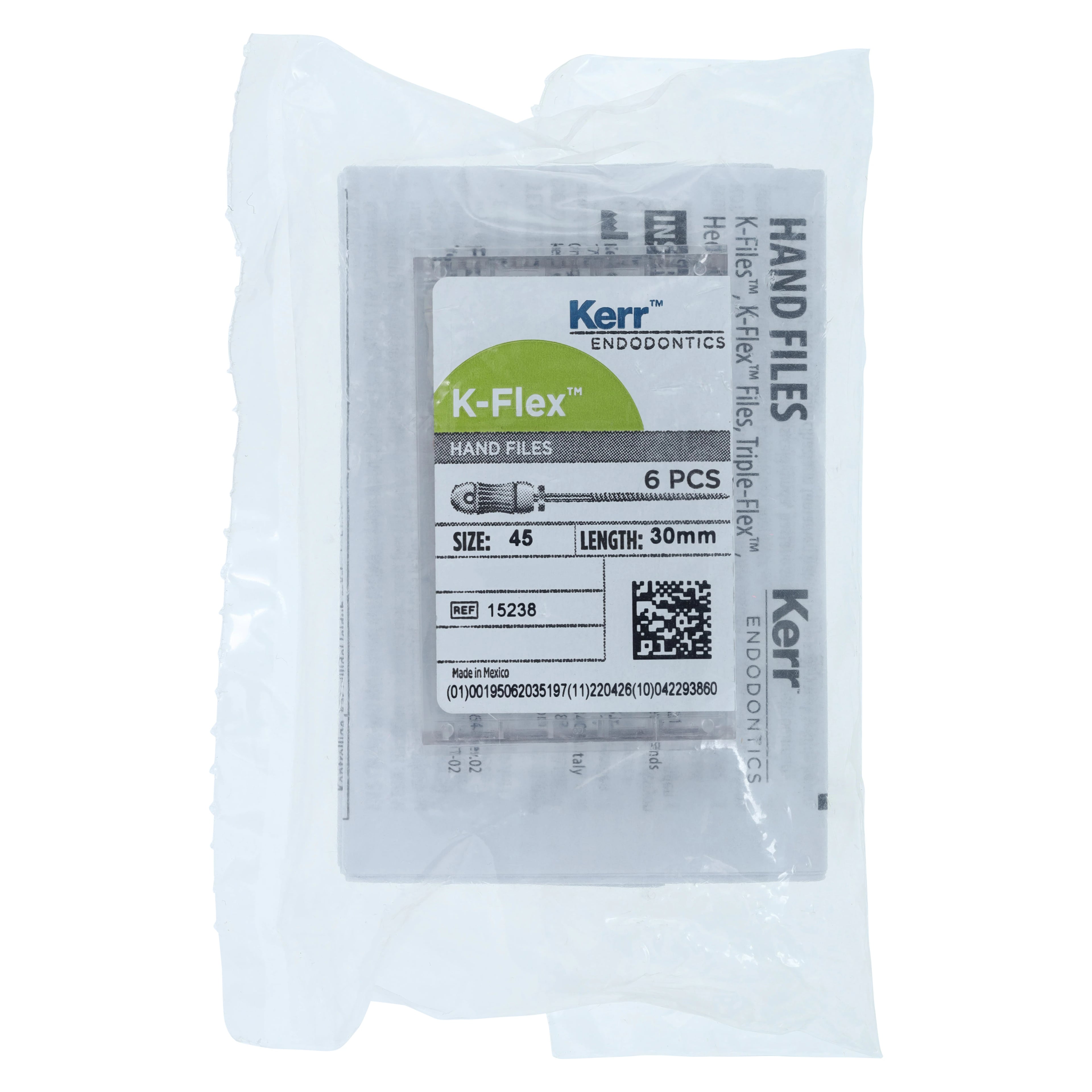 Kerr K-Flex Endodontic Files, #45, 30mm, White, Stainless Steel, 6/Pack, 15238