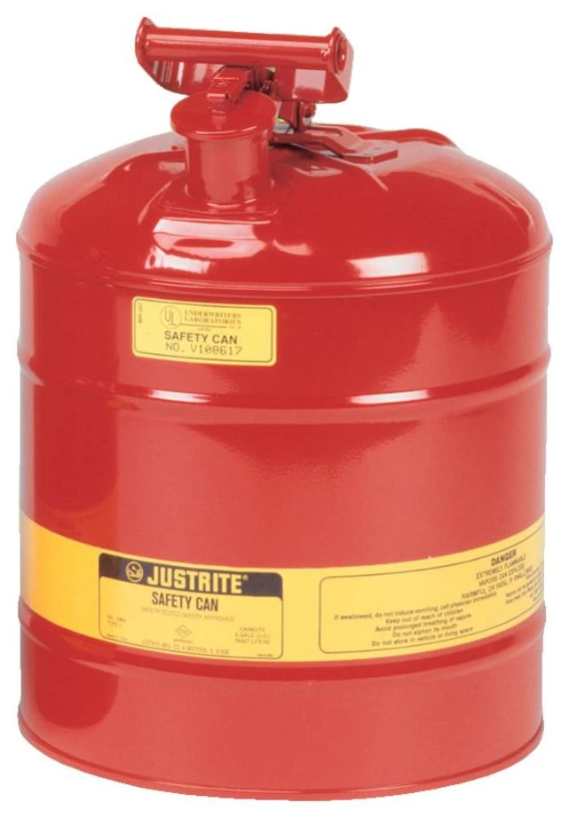 Justrite Type I Safety Can, Steel, Round, 5 Gallon, Self-Closing Lid, Red, 7150