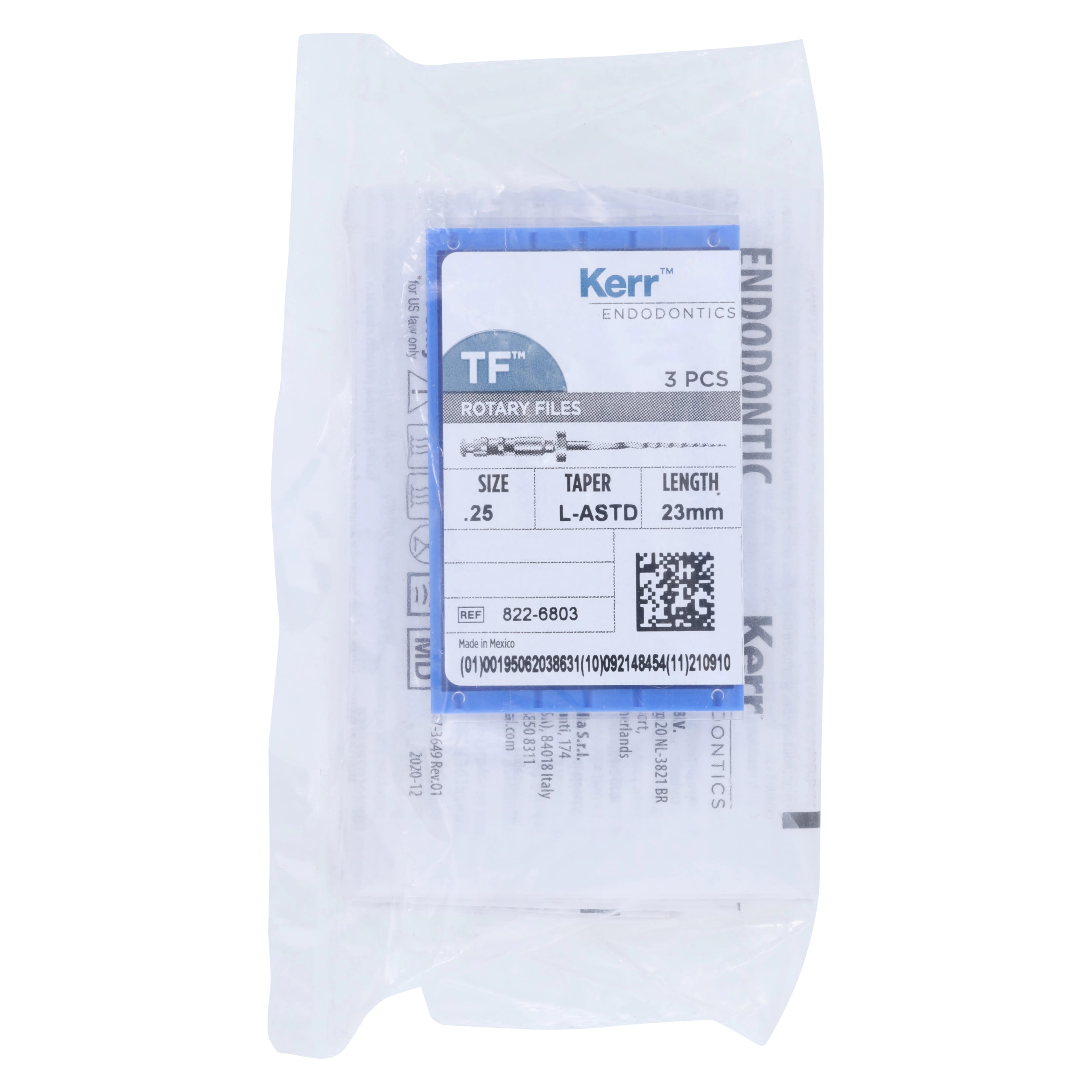 Kerr TF Twisted Files NiTi Rotary Files, #25, Large Assorted (0.06/0.08/0.10 Tapers), 23mm, 3/Pack, 822-6803