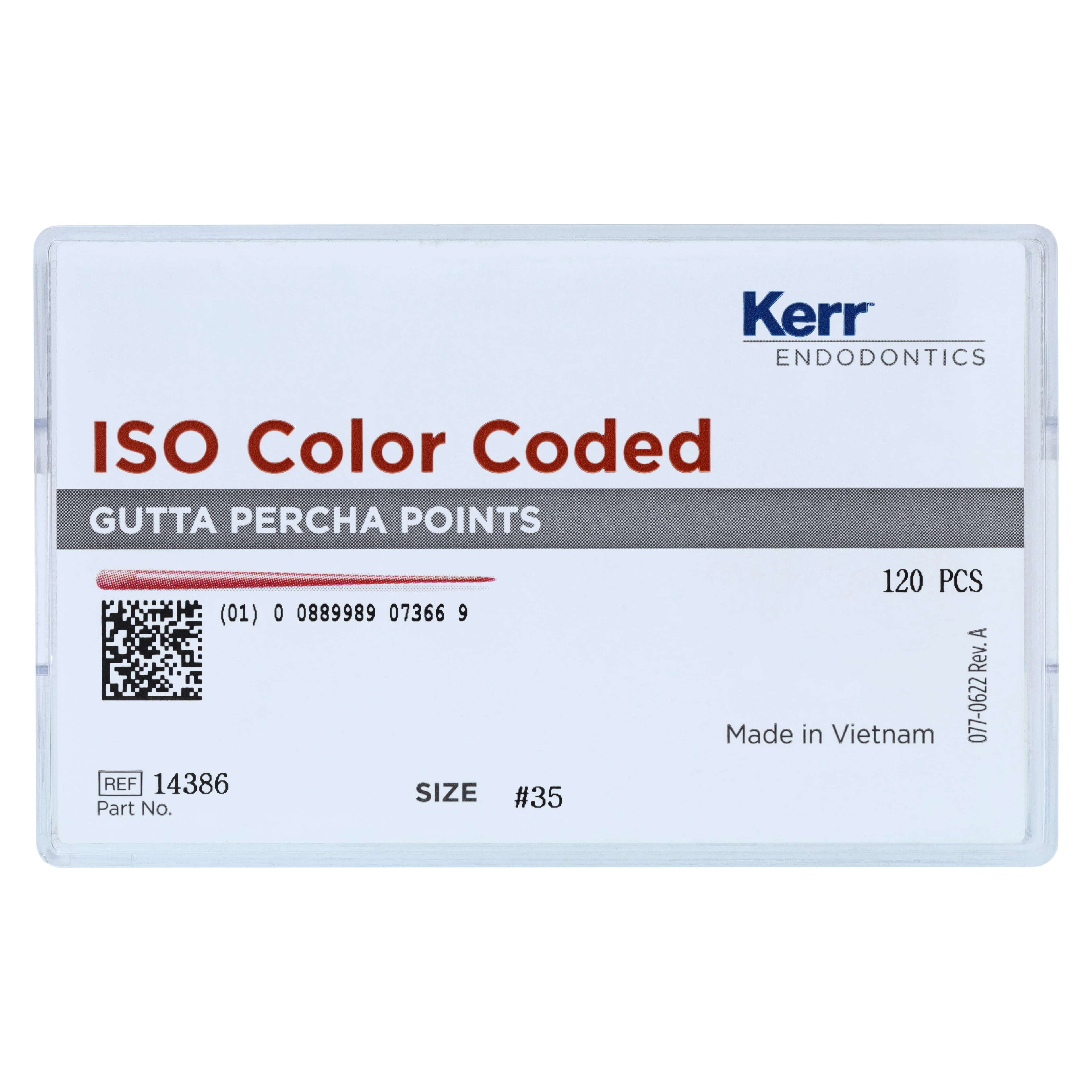 Kerr Standardized Gutta Percha Points, 0.02 Taper, ISO #35, Green, 120/Pk (6 Vials of 20), 14386