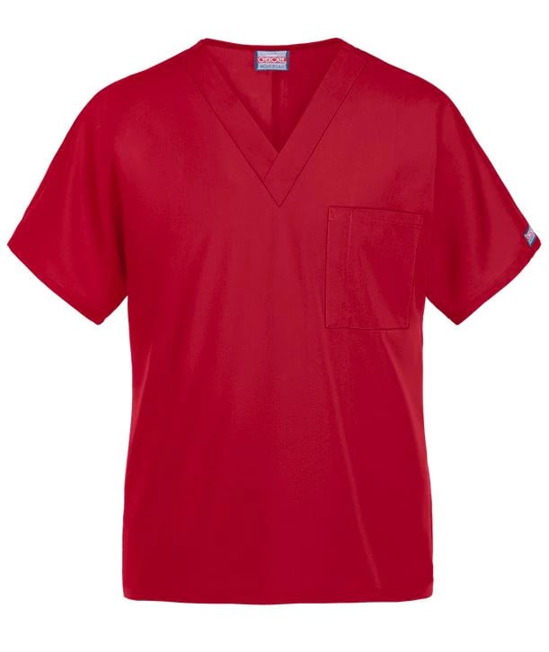 Cherokee Workwear Unisex V-Neck Scrub Top, Red, Medium, 1 Pocket with Pen Holder, 65% Polyester / 35% Cotton