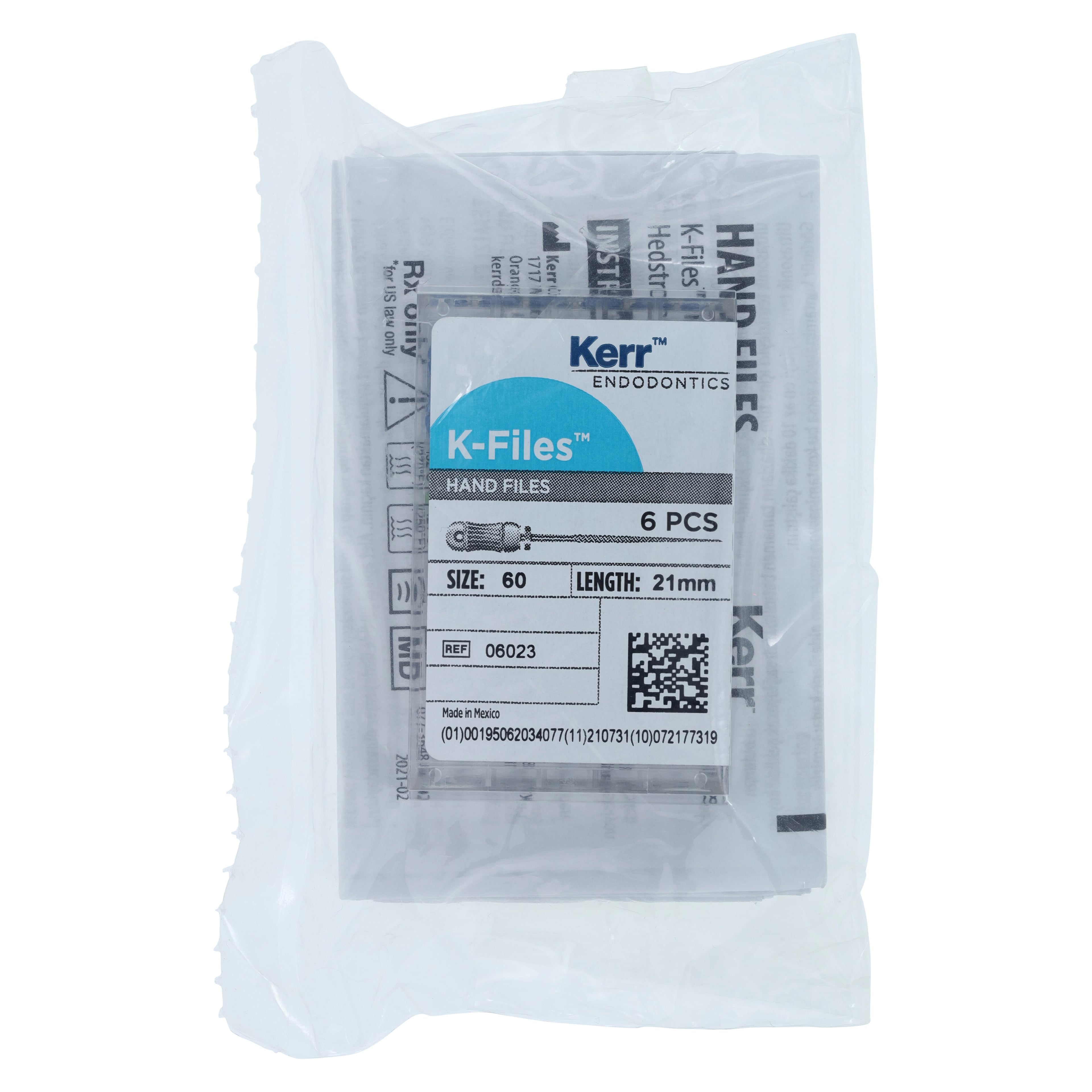 SybronEndo K-Files Stainless Steel, 21mm, #60, Blue, 6/Bx, 06023