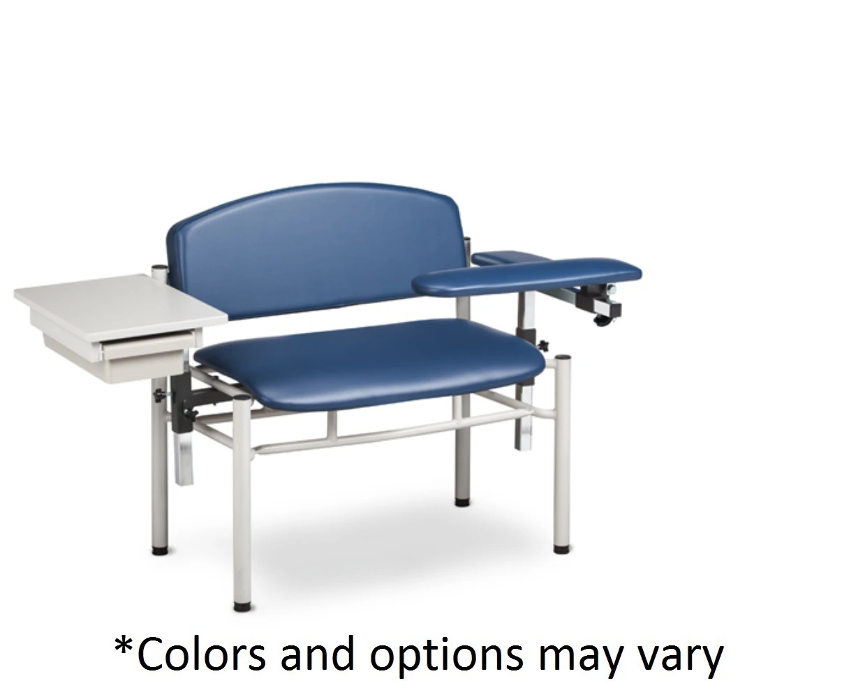 Clinton Industries SC Series Blood Draw Chair with Flip Arm and Drawer, Powder-Coated Steel Frame, 300 lb Capacity