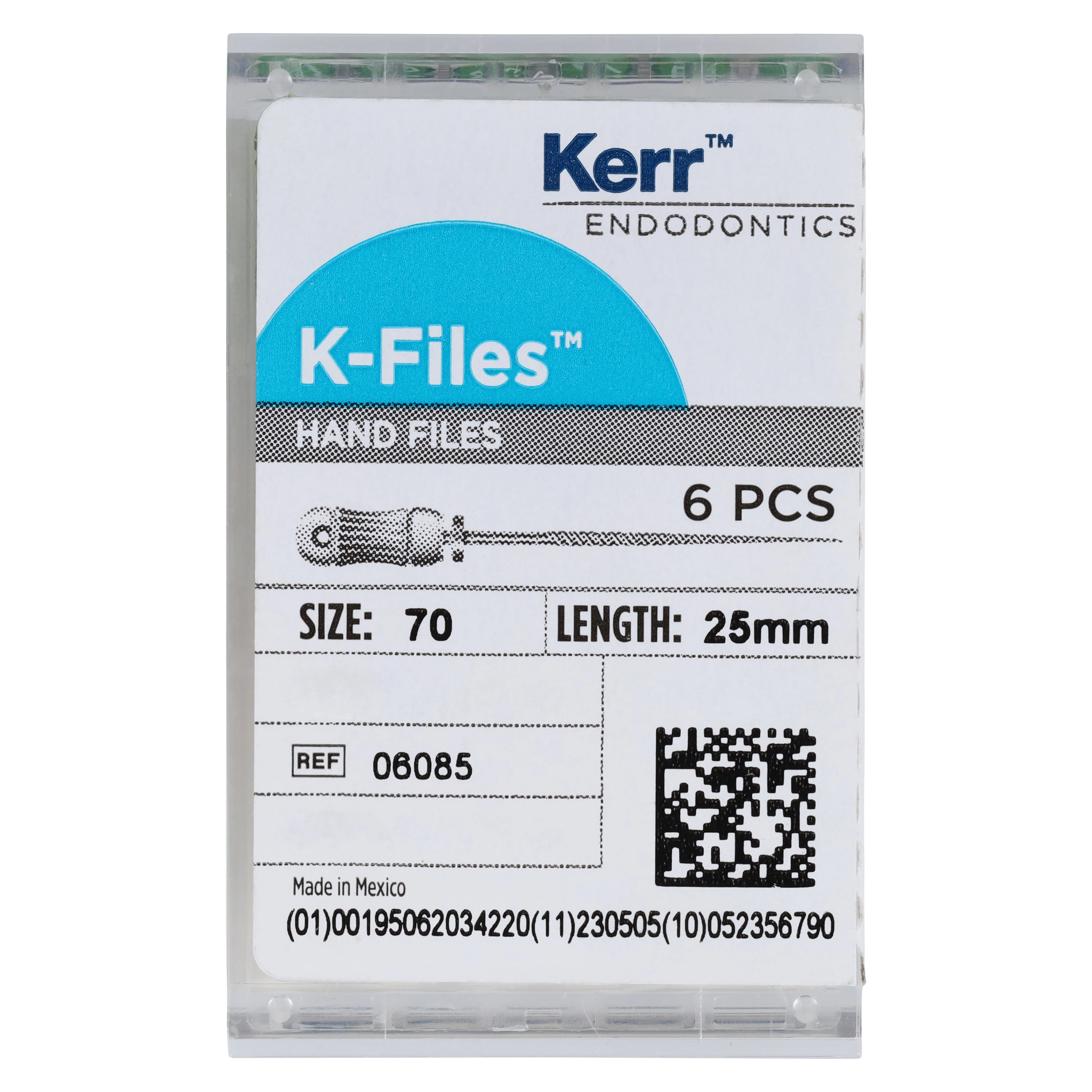 SybronEndo K-Files Stainless Steel 25mm #70 Green, 6/Bx, 06085