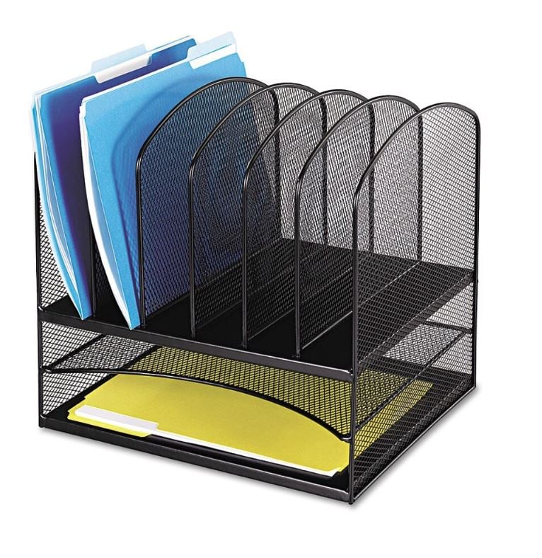 Safco Onyx Mesh Desk Organizer, 13" W x 13.75" D x 11.5" H, Black, Each