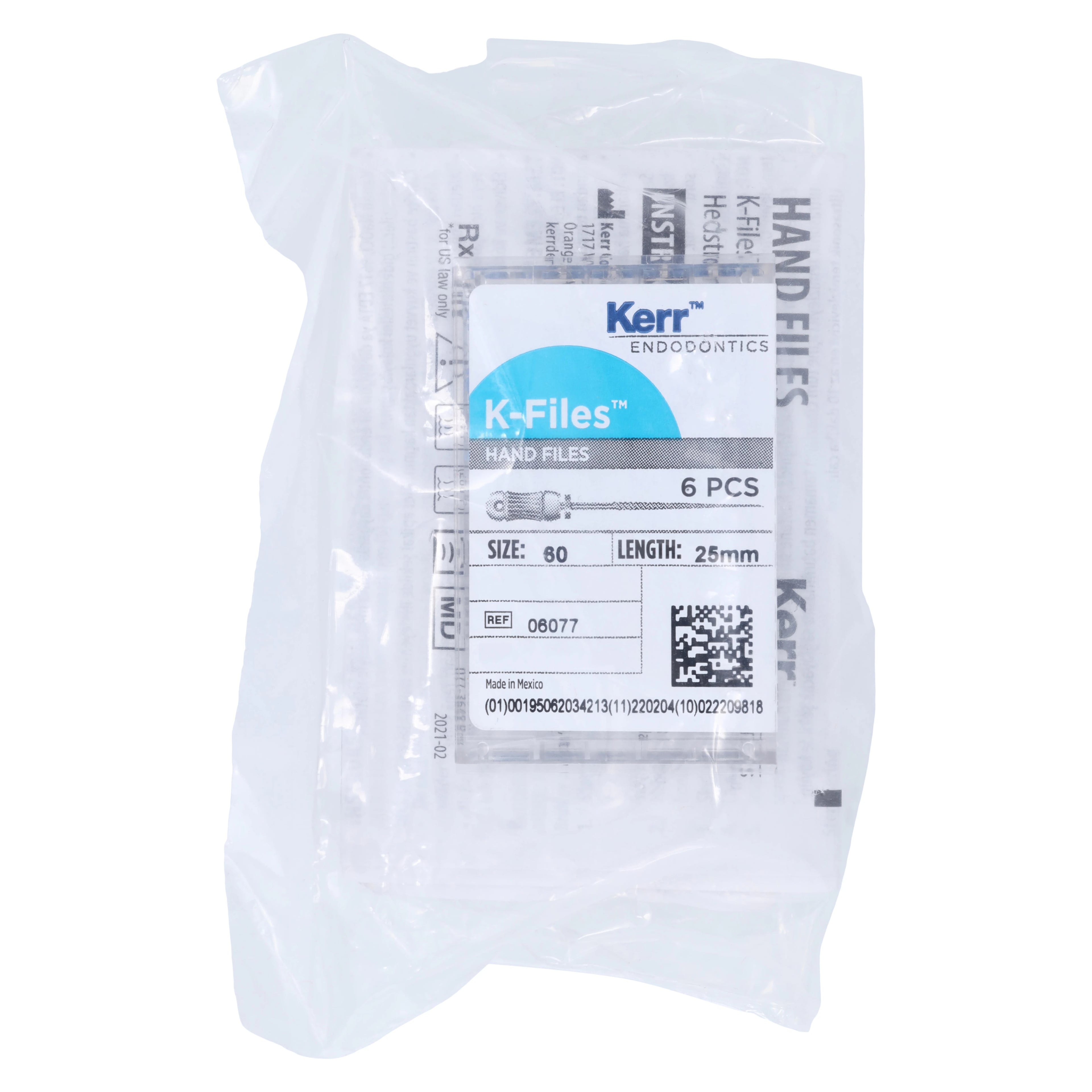 Kerr K-Files Stainless Steel #60, 25mm, Blue, 6/Pack, 06077