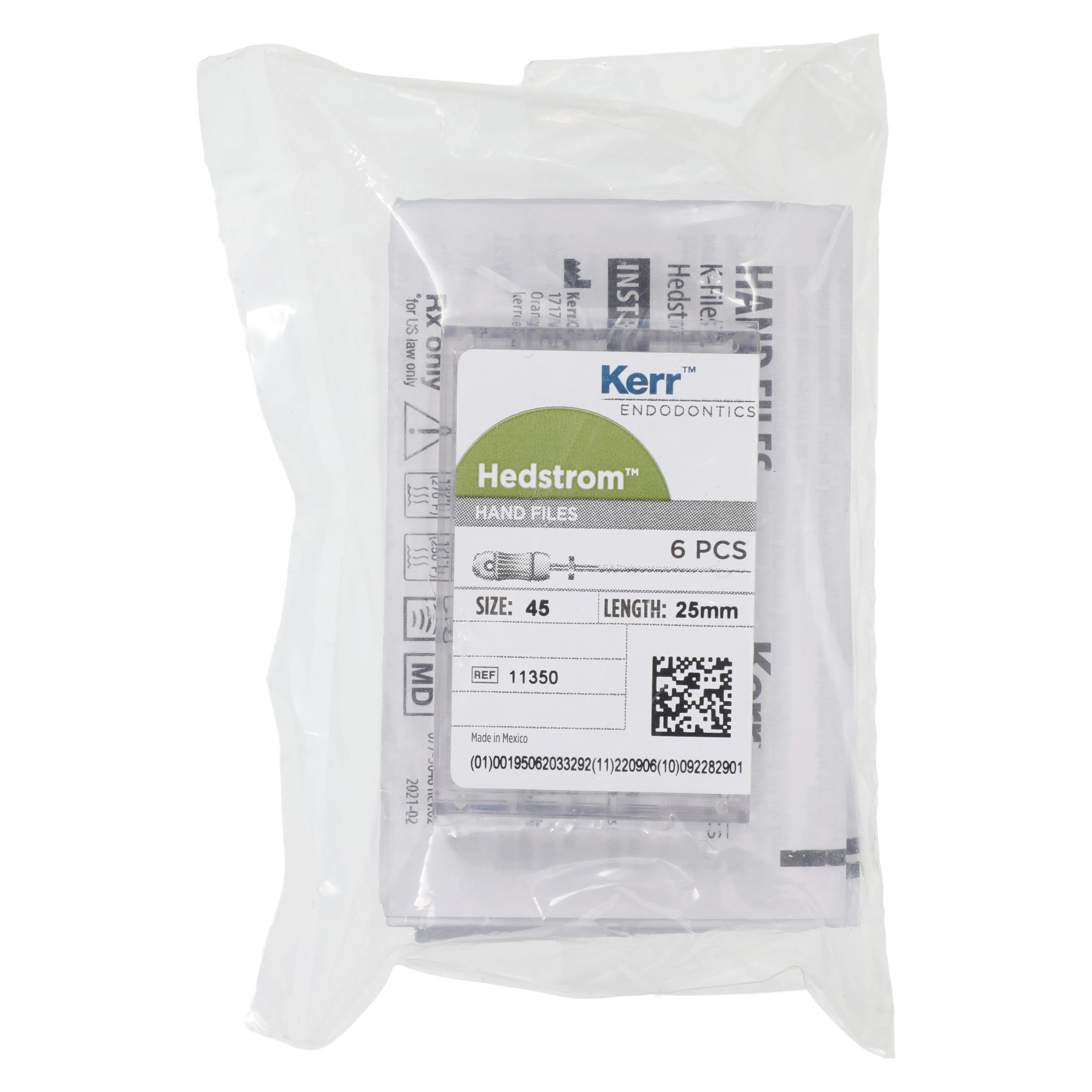 SybronEndo Hedstrom Files, Stainless Steel, 25 mm, #45, White, 6/Pk, 11350
