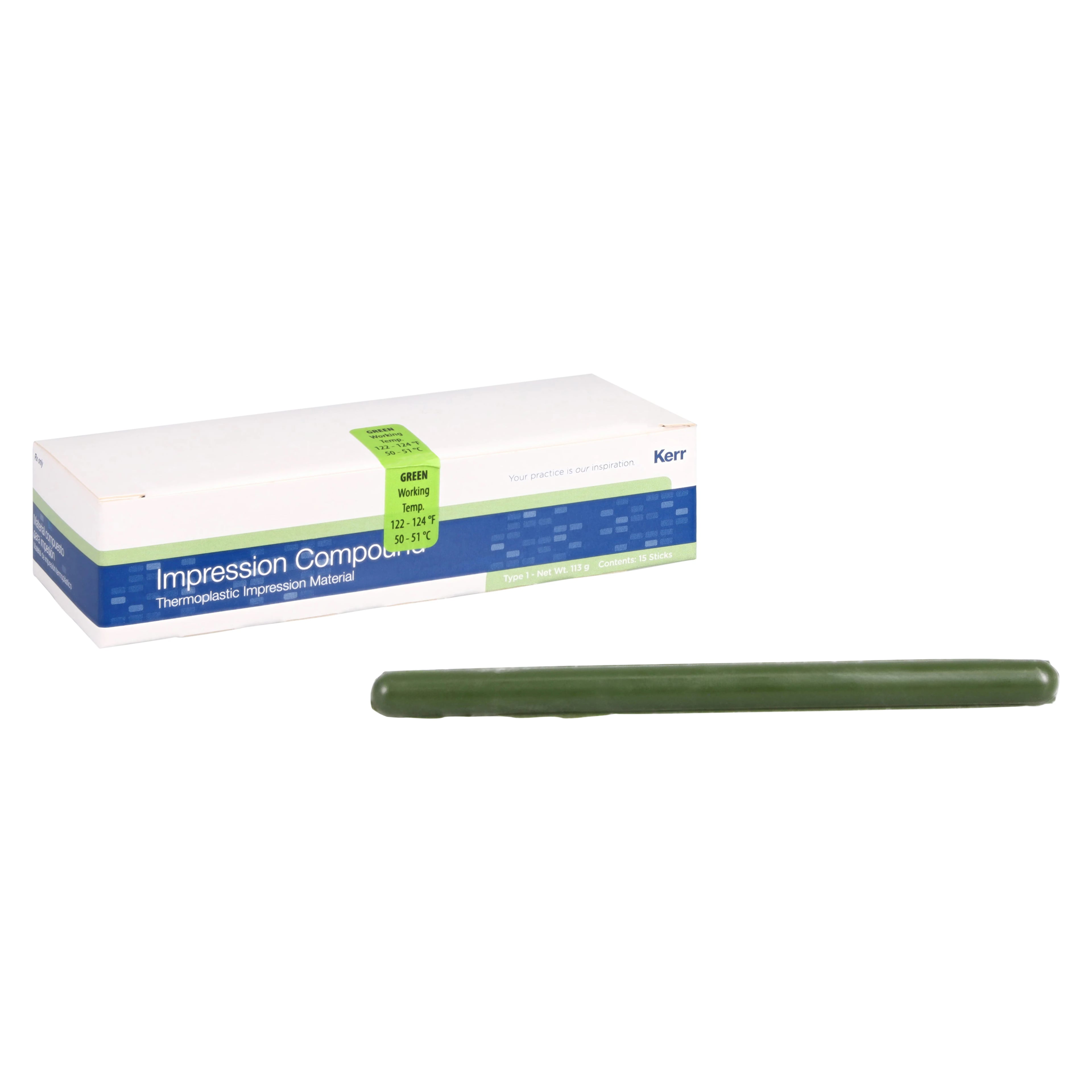 Kerr Impression Compound Sticks, Green, Type 1, 1/4 lb, 15/Pkg, 00444