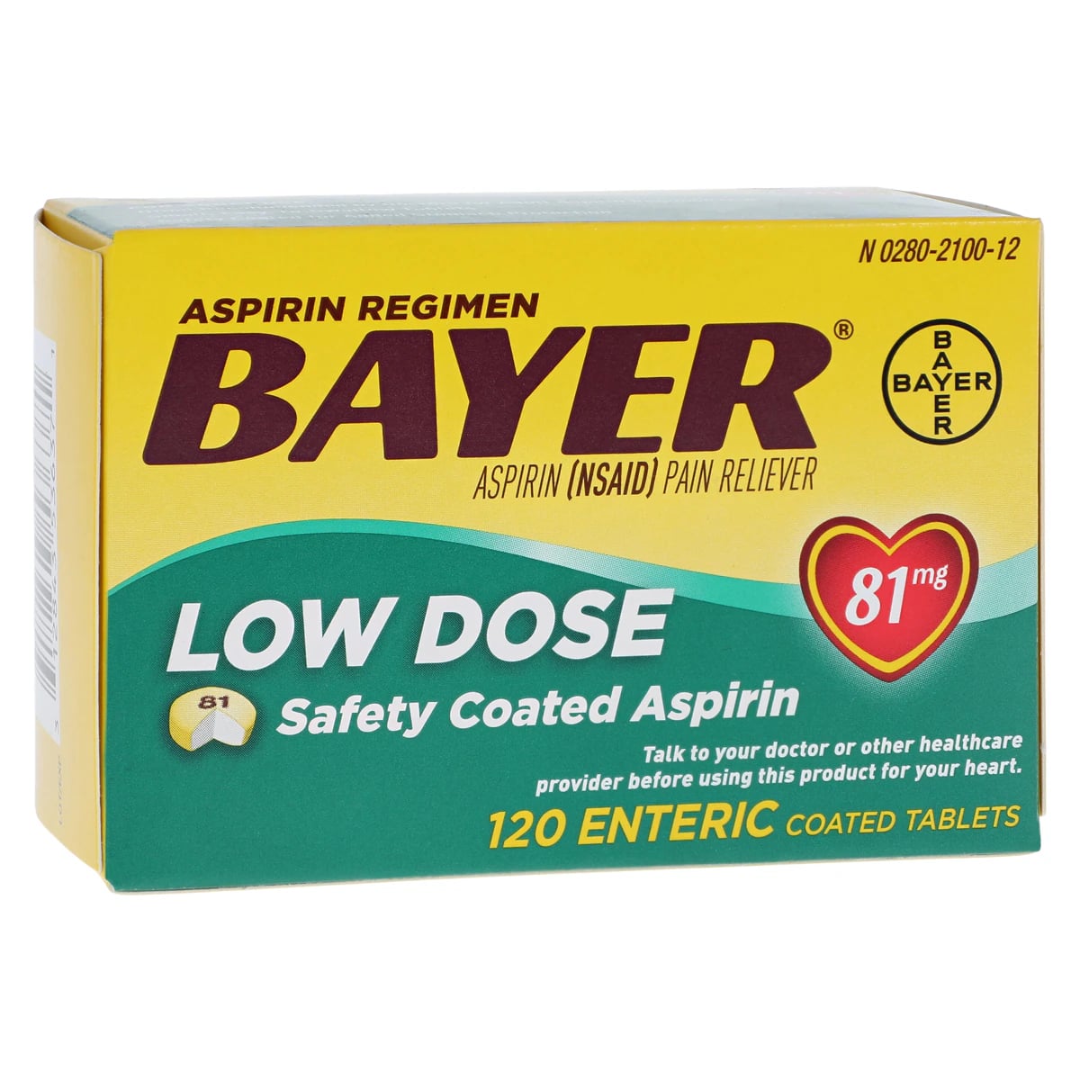 Bayer Low Dose Aspirin 81 mg Tablets, NSAID, 120 Count Bottle